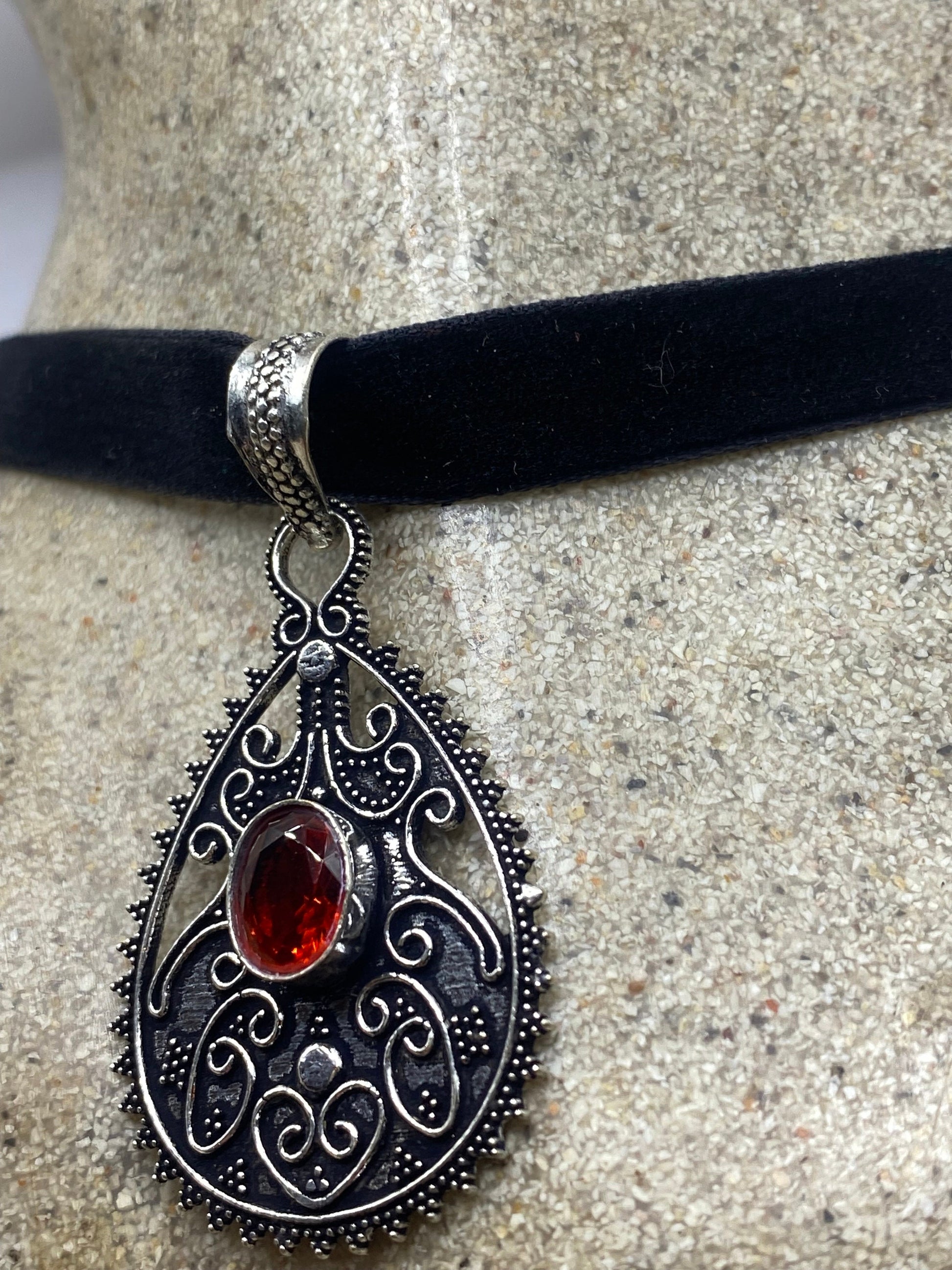 Vintage Red Glass Choker Silver Finished Necklace