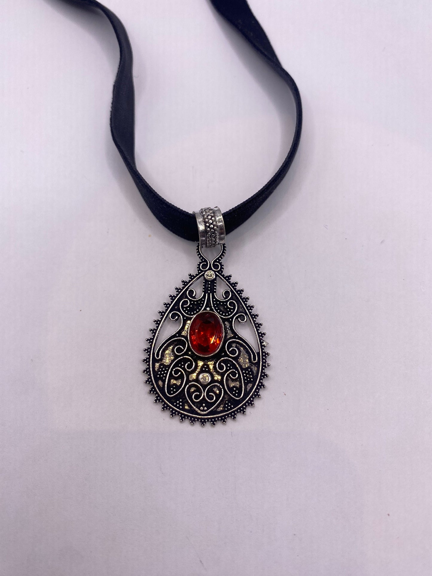 Vintage Red Glass Choker Silver Finished Necklace