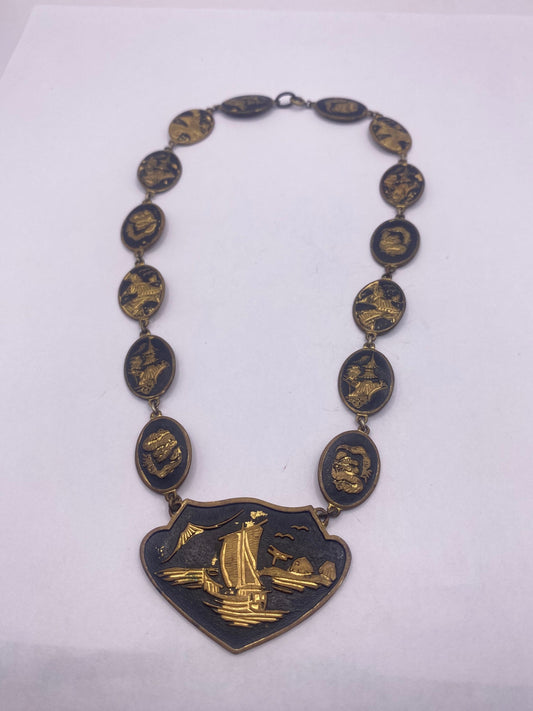 Vintage Bronze Asian Choker necklace