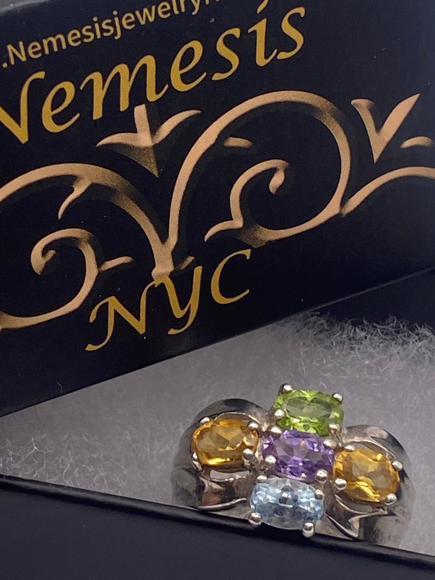 Vintage Mixed Genuine Gemstones 925 Sterling Silver Heart Cocktail Ring