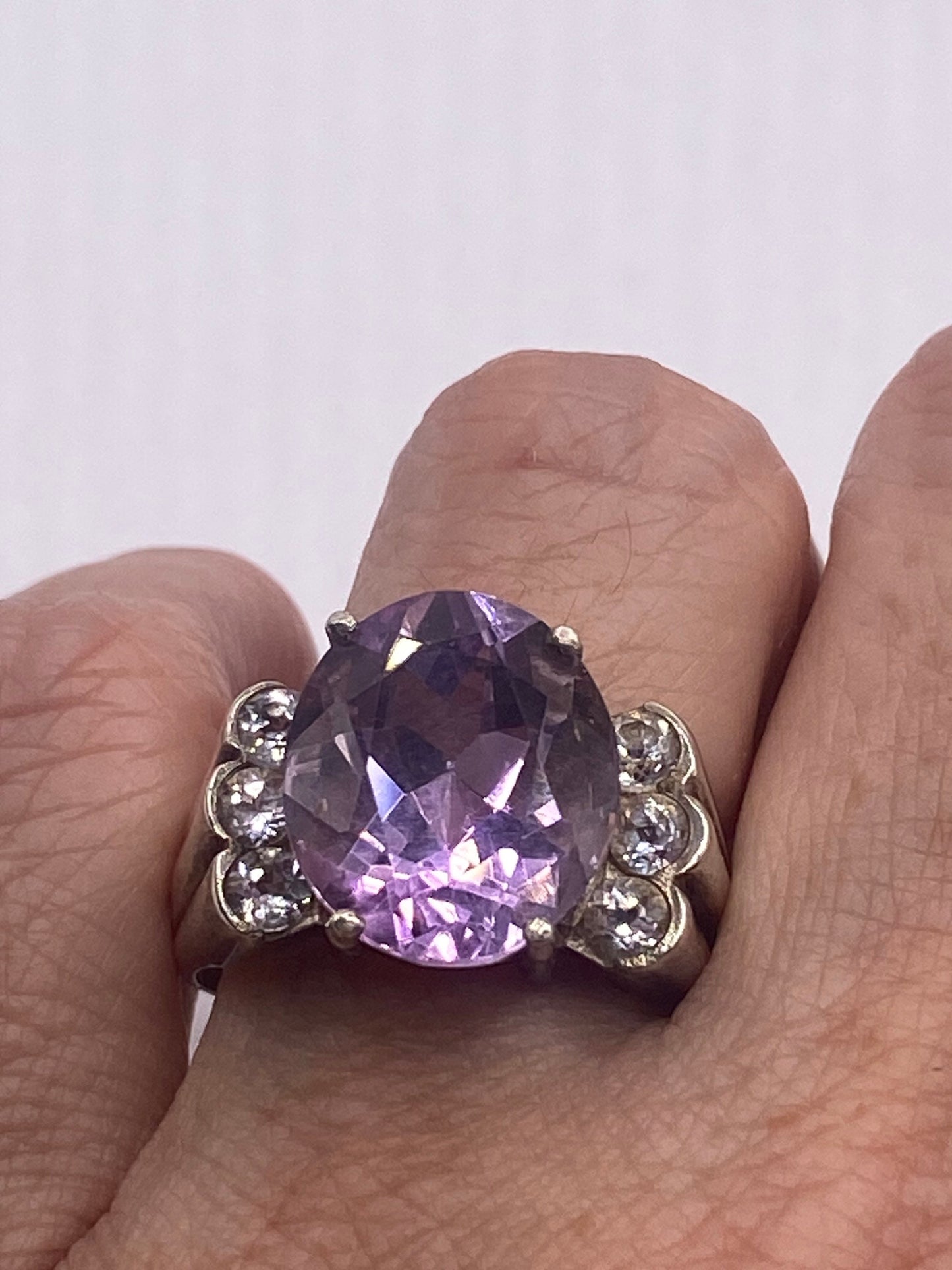 Vintage Purple Amethyst Ring Deco 925 Sterling Silver
