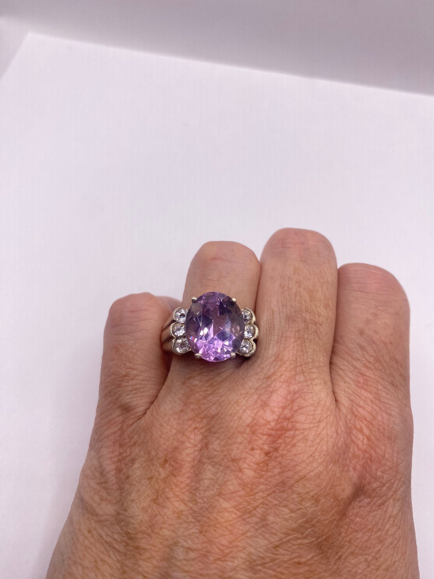 Vintage Purple Amethyst Ring Deco 925 Sterling Silver