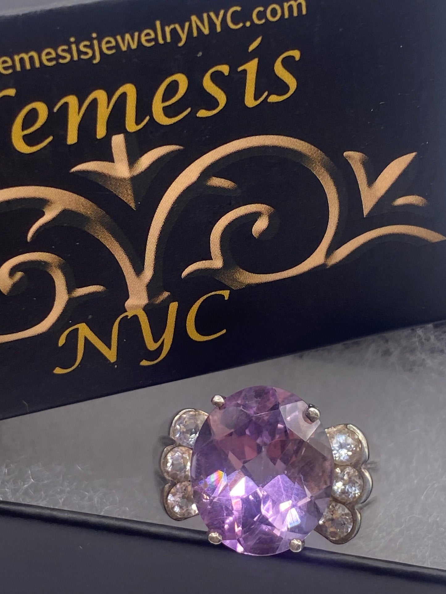 Vintage Purple Amethyst Ring Deco 925 Sterling Silver