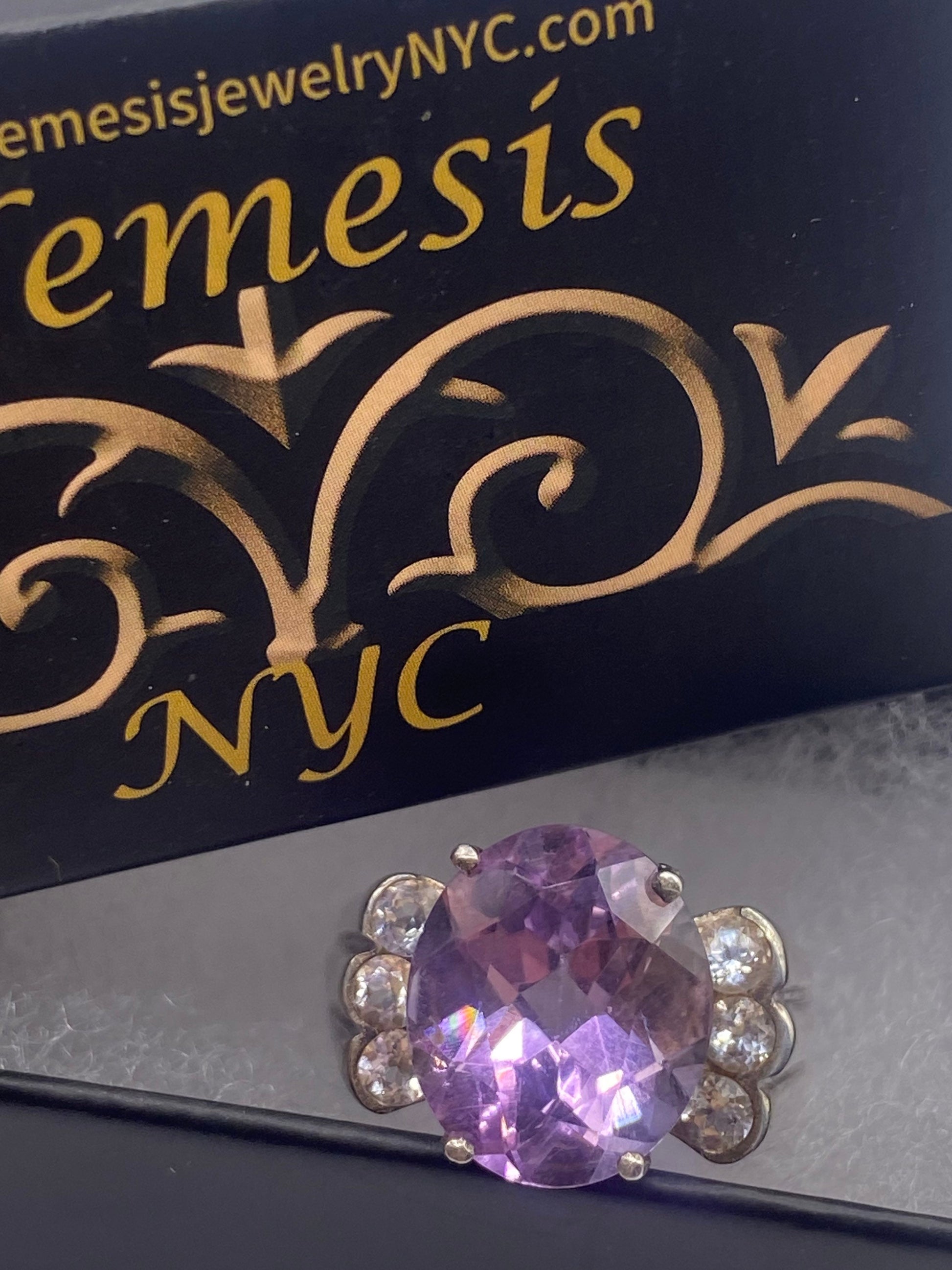 Vintage Purple Amethyst Ring Deco 925 Sterling Silver