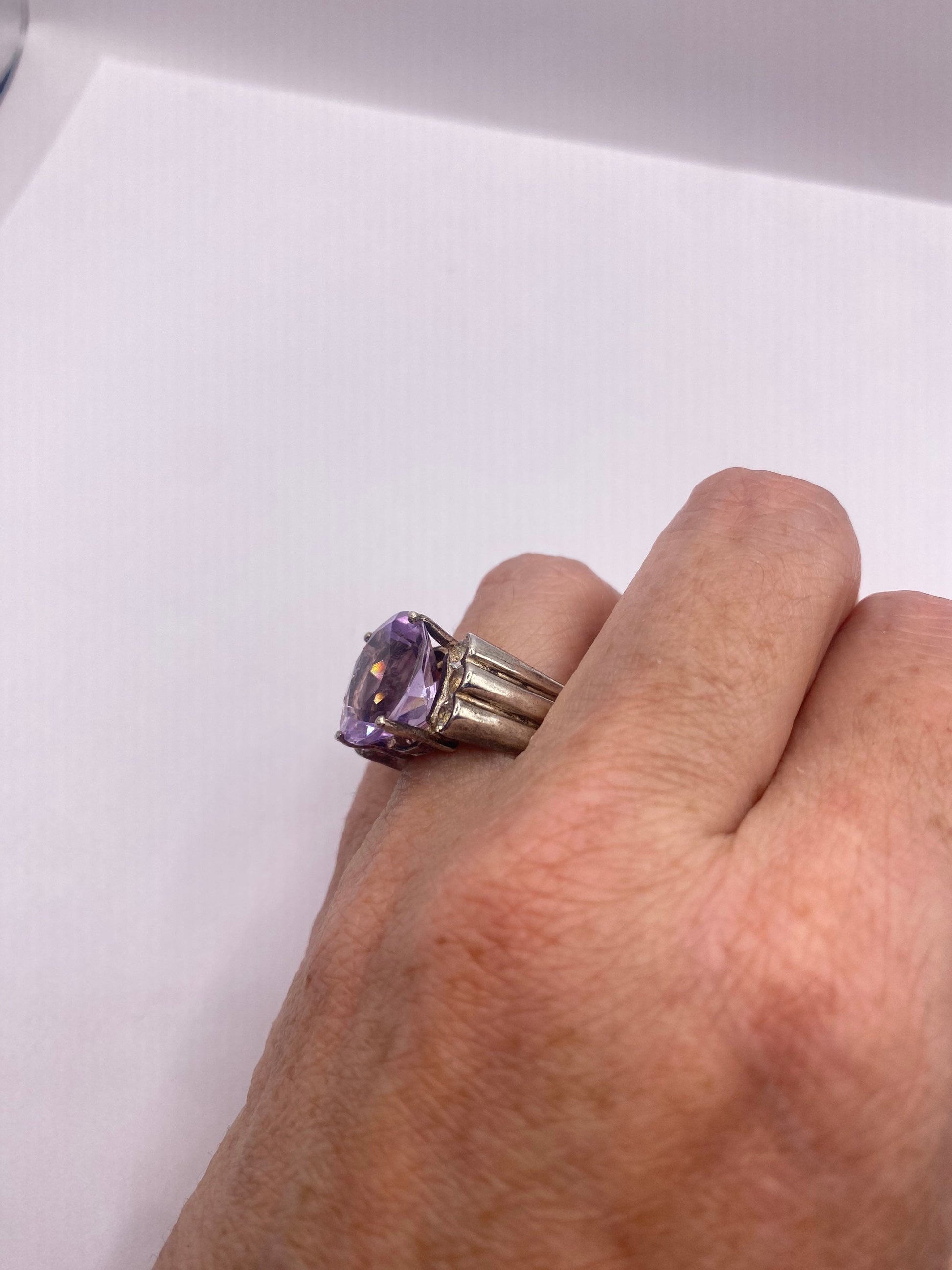 Vintage Purple Amethyst Ring Deco 925 Sterling Silver