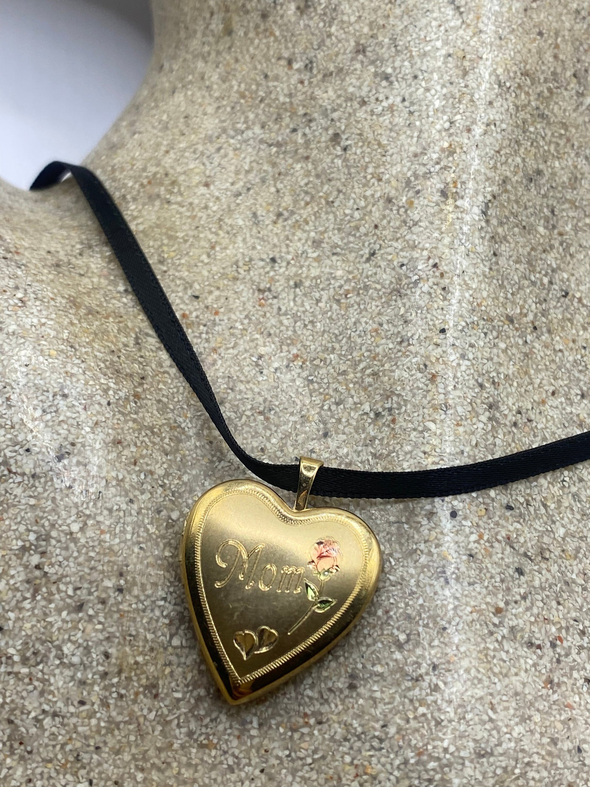 Vintage Heart Locket Choker Gold Filled MOM Necklace