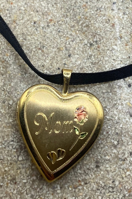 Vintage Heart Locket Choker Gold Filled MOM Necklace