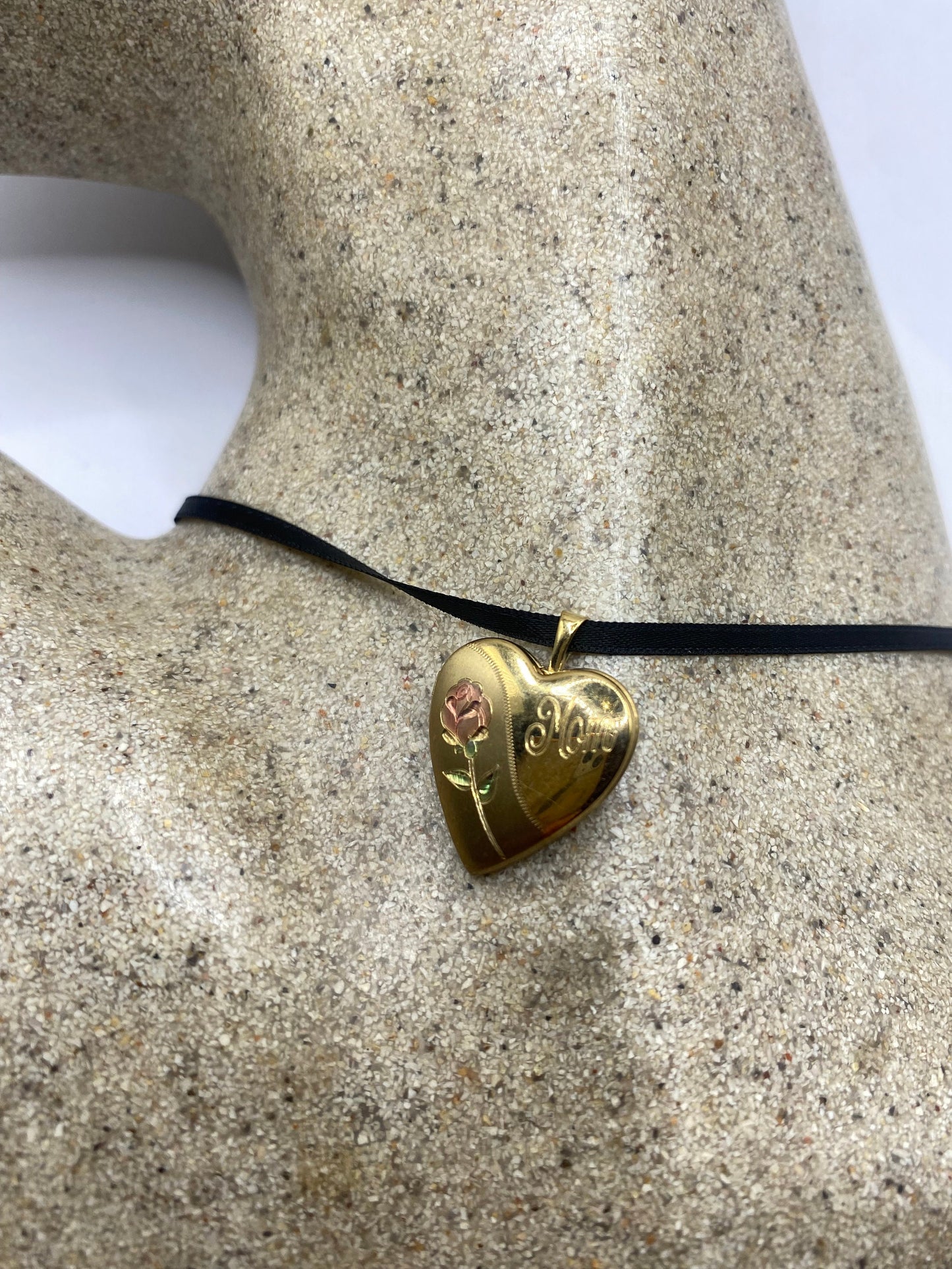 Vintage Heart Locket Choker Gold Filled MOM Necklace