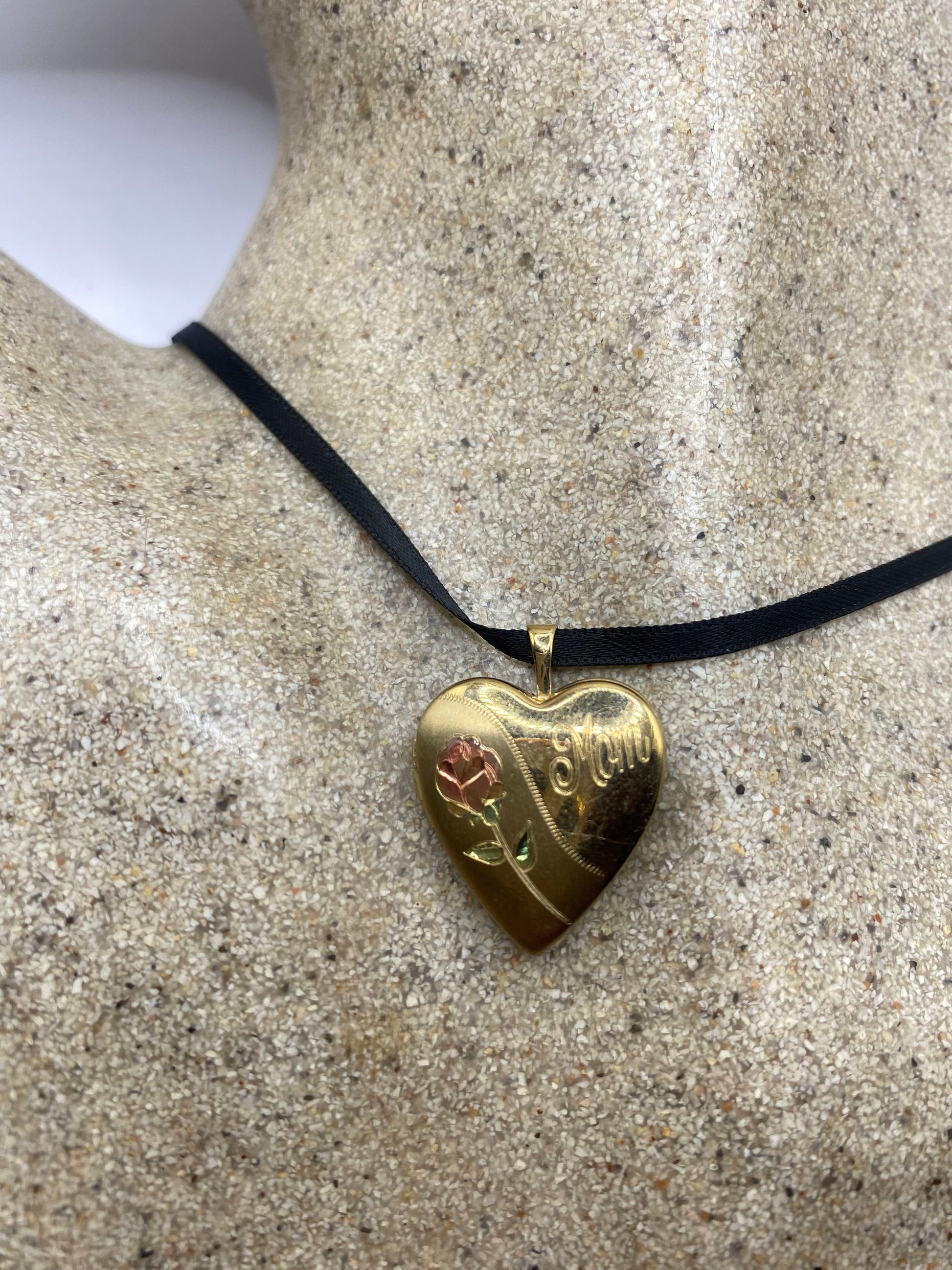 Vintage Heart Locket Choker Gold Filled MOM Necklace