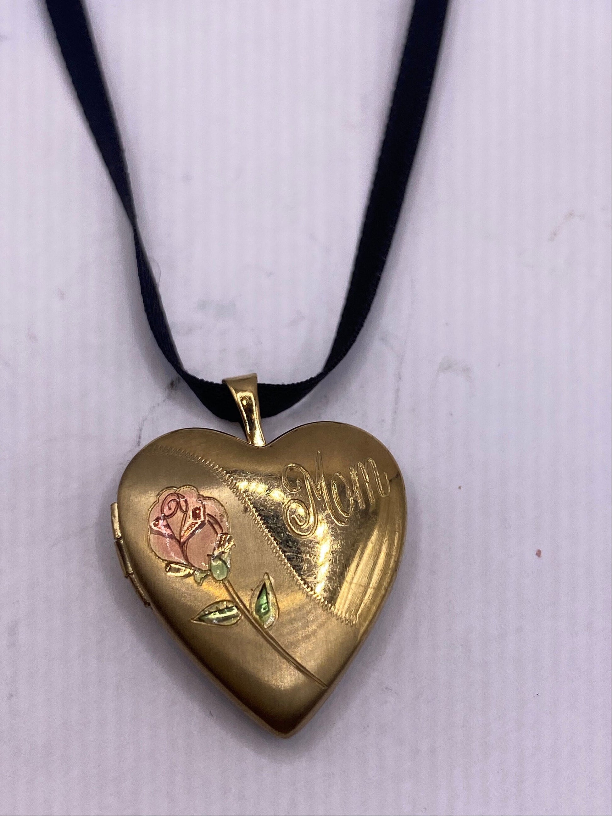 Vintage Heart Locket Choker Gold Filled MOM Necklace