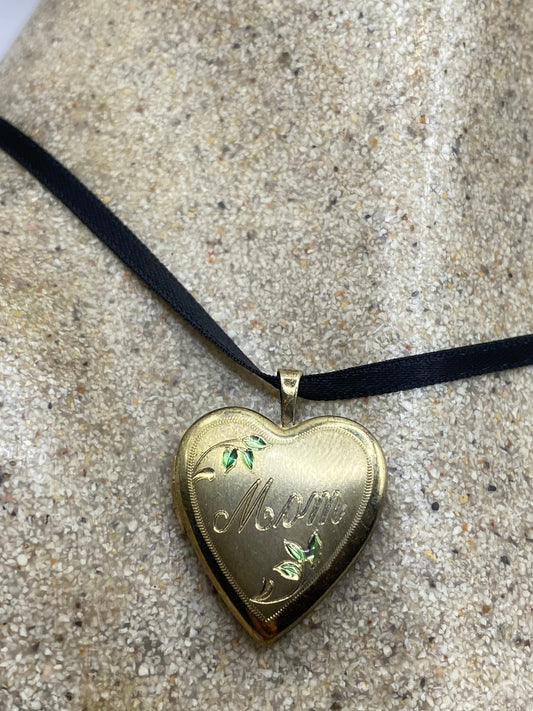 Vintage Heart Locket Choker Gold Filled MOM Necklace