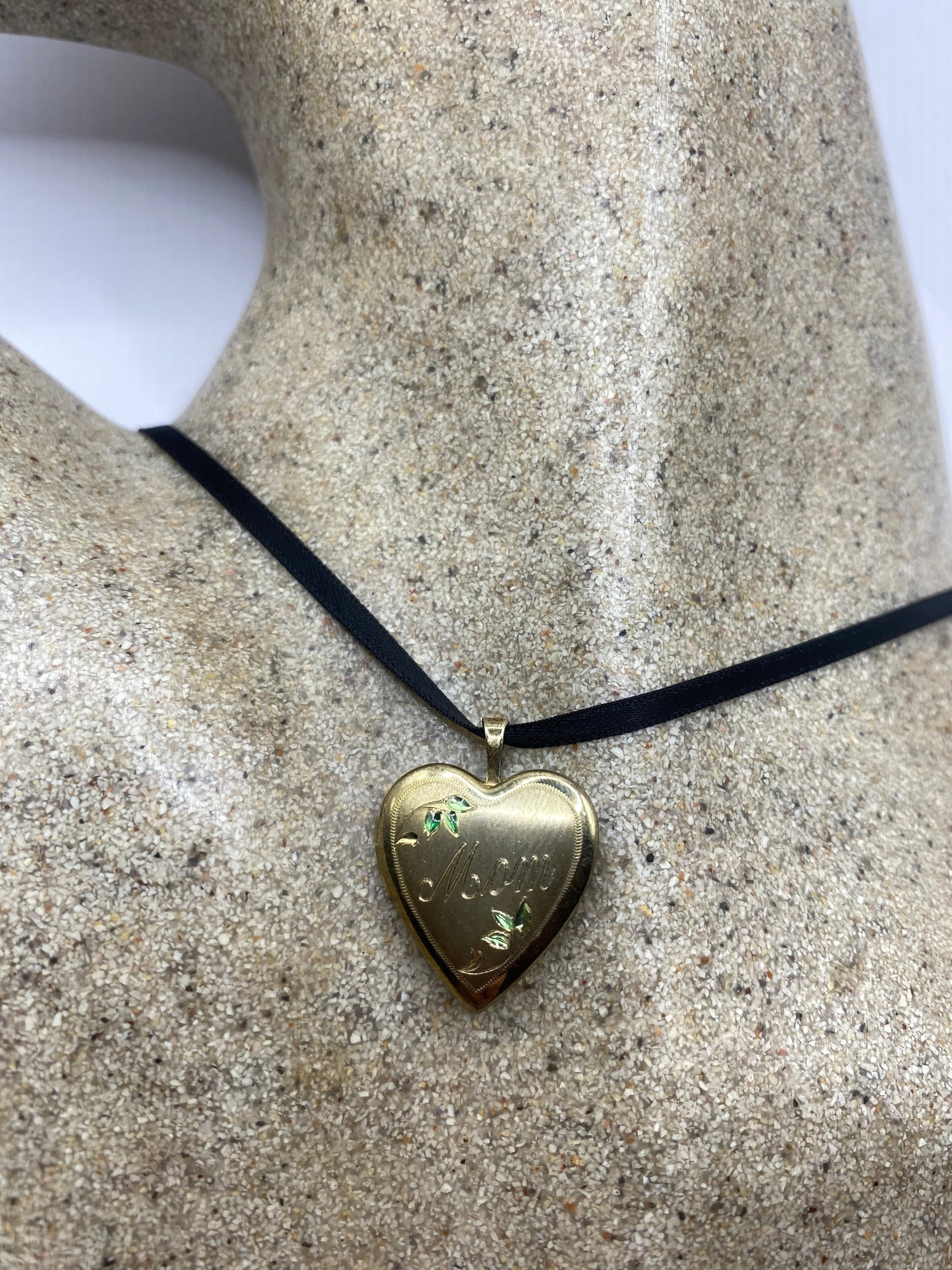 Vintage Heart Locket Choker Gold Filled MOM Necklace