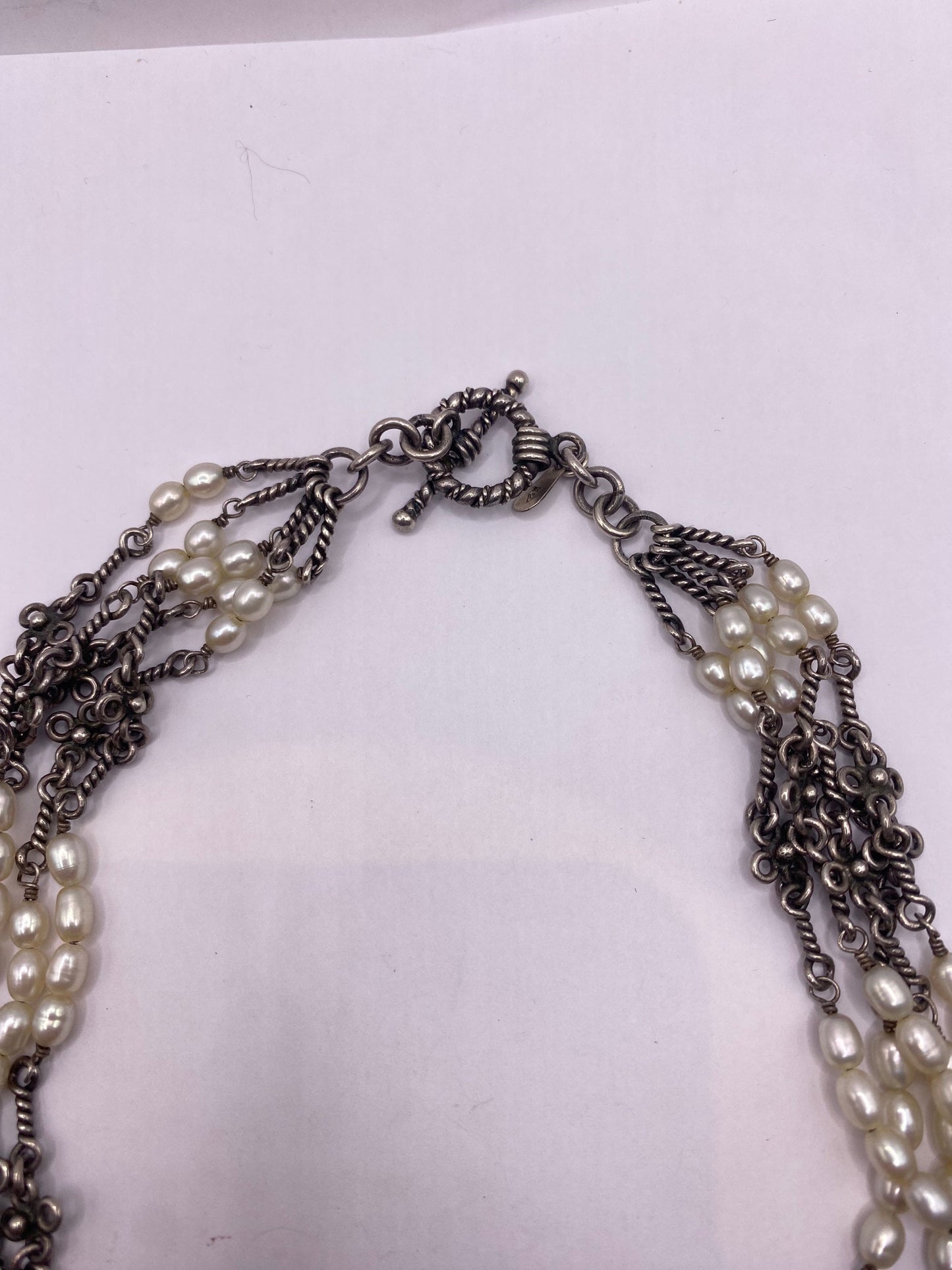 Vintage 925 Sterling Silver Pearl Toggle Choker Necklace