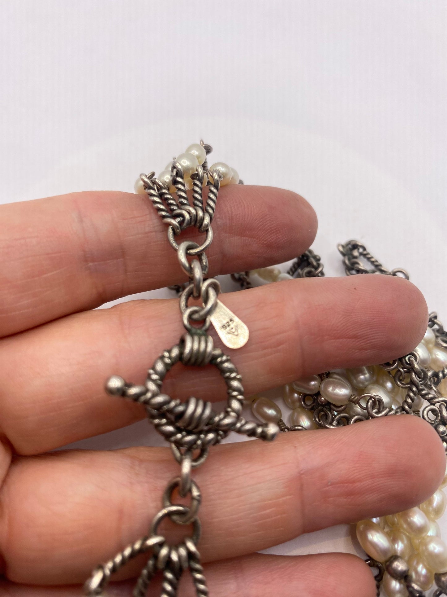 Vintage 925 Sterling Silver Pearl Toggle Choker Necklace