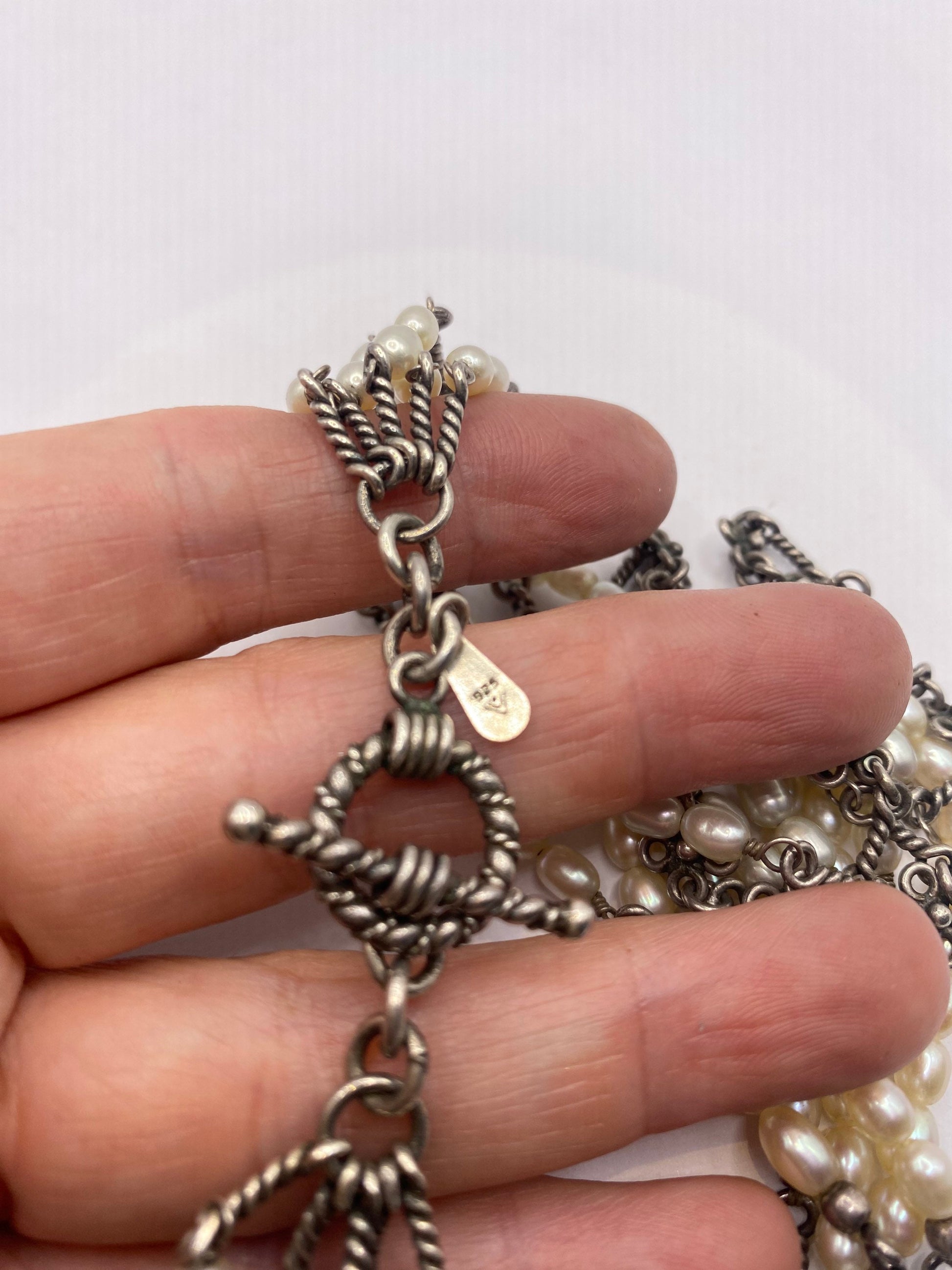 Vintage 925 Sterling Silver Pearl Toggle Choker Necklace