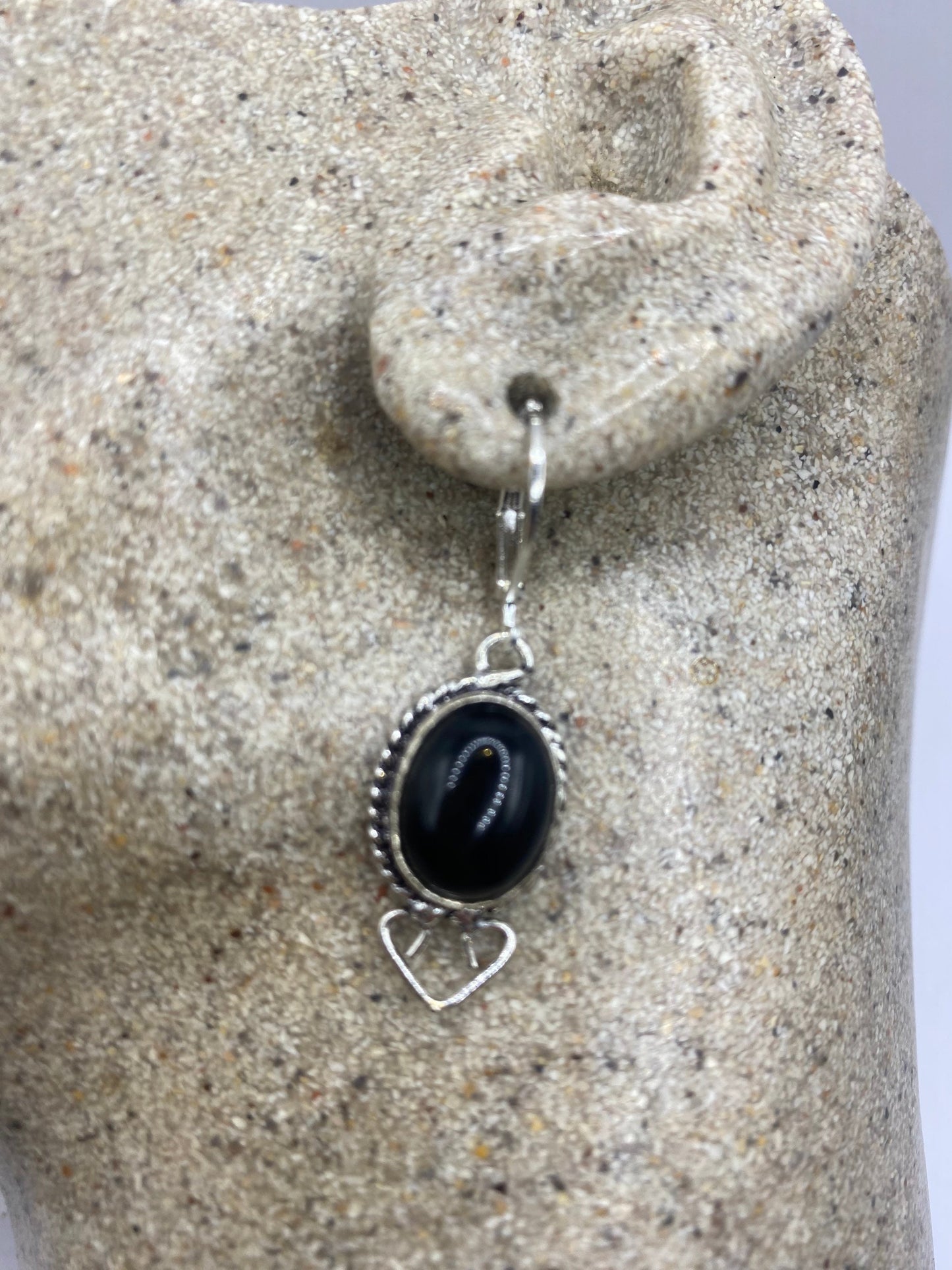 Vintage Black Onyx Earrings 925 Sterling Silver Deco Dangle Chandelier