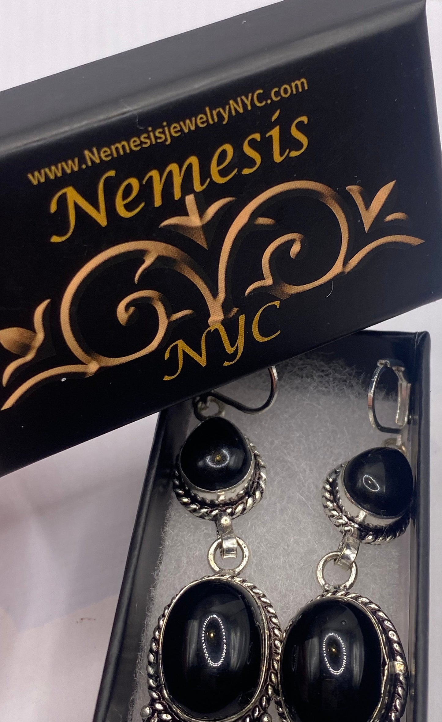 Vintage Black Onyx Earrings 925 Sterling Silver Deco Dangle Chandelier