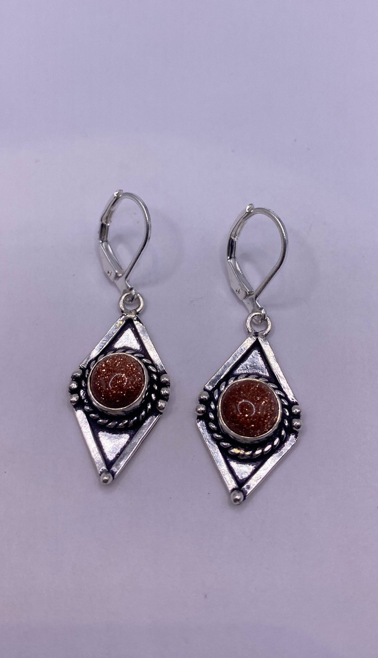 Vintage Chandelier Earrings Goldstone Silver Lever Back Dangle