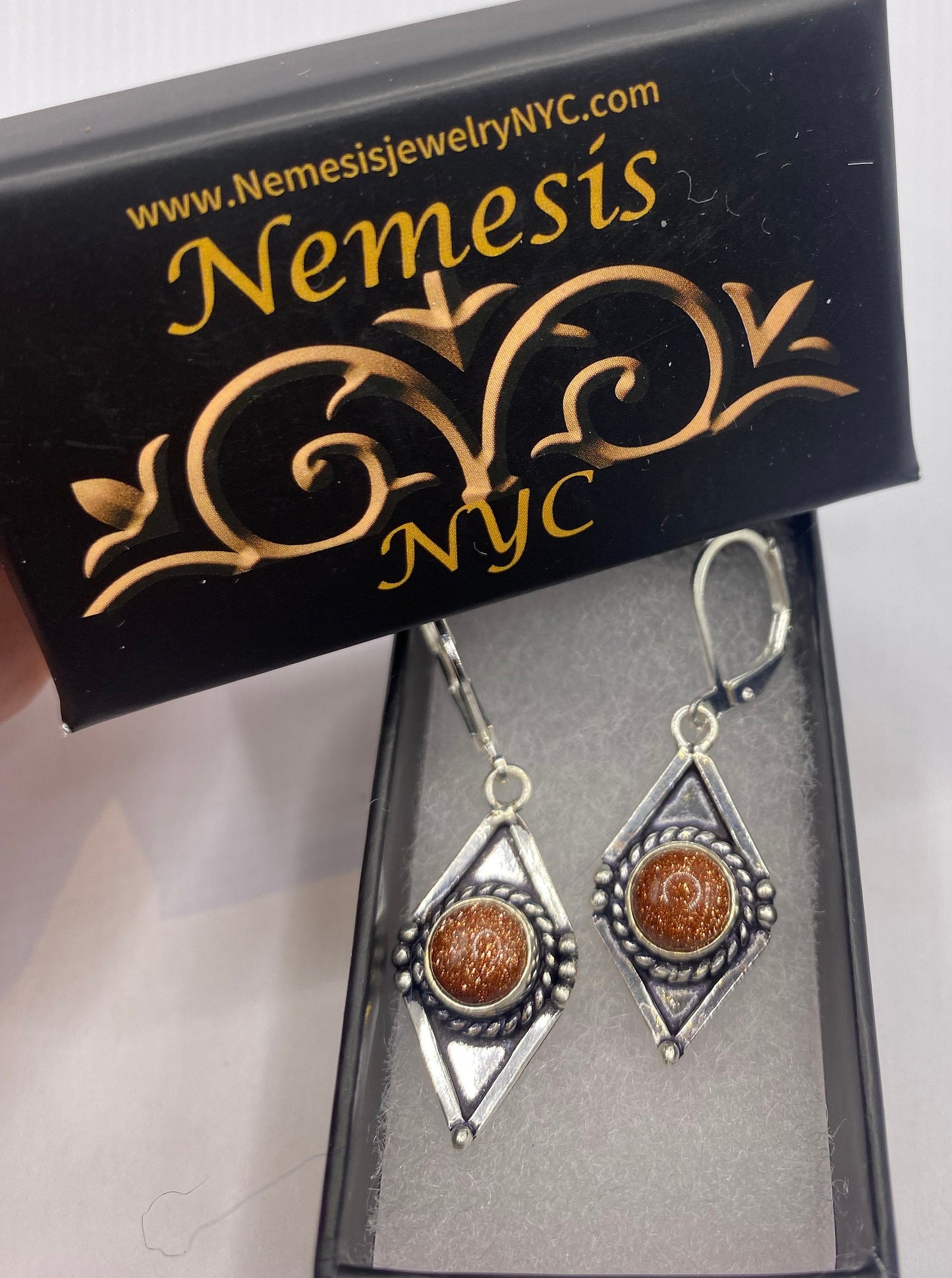 Vintage Chandelier Earrings Goldstone Silver Lever Back Dangle