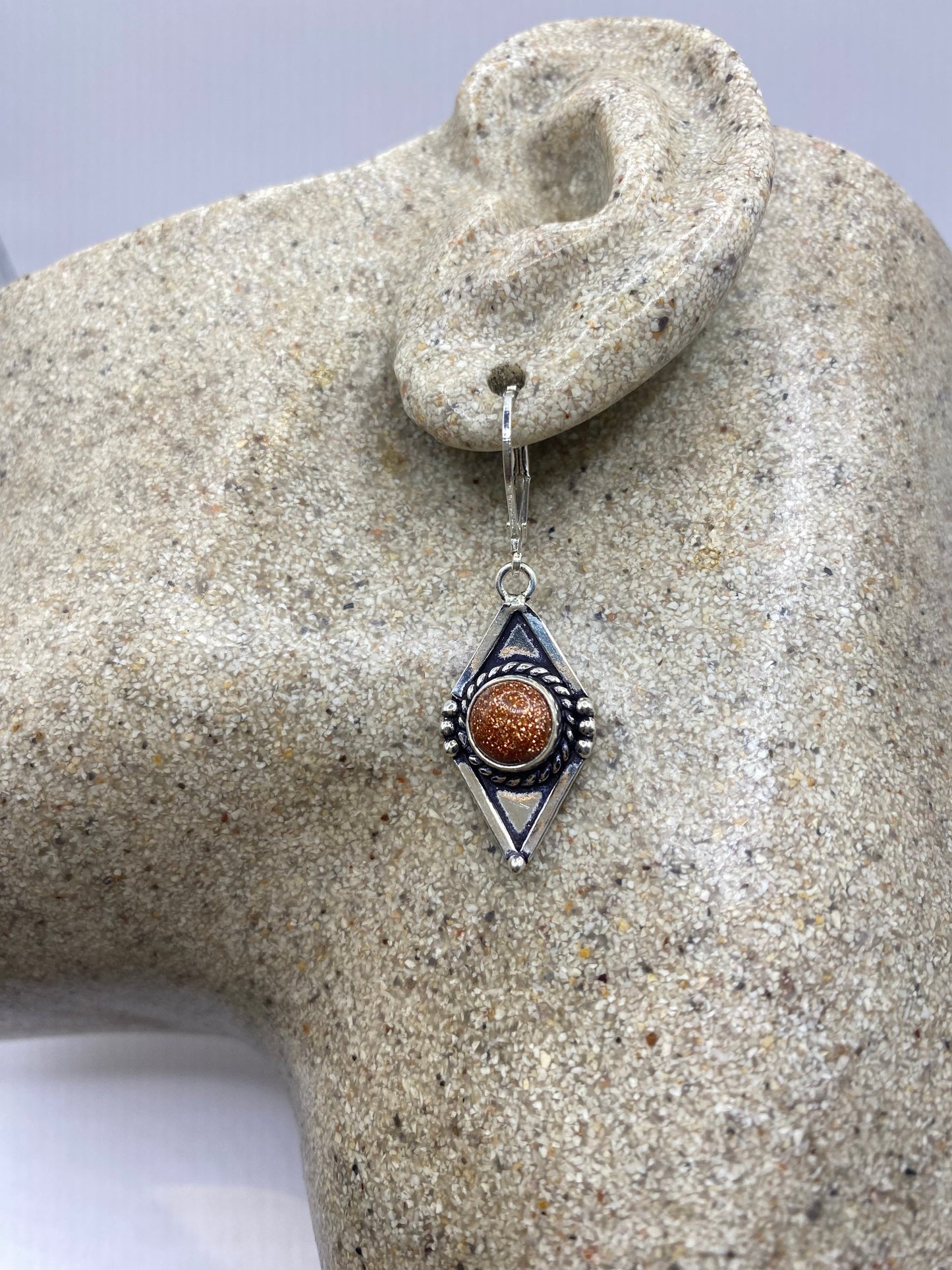 Vintage Chandelier Earrings Goldstone Silver Lever Back Dangle