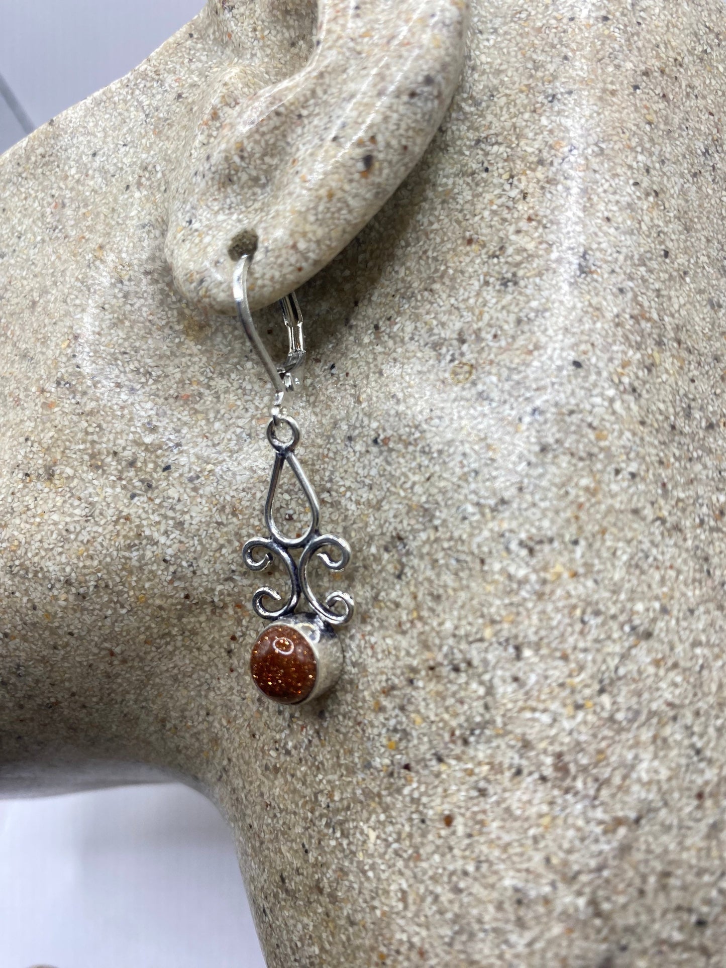 Vintage Chandelier Earrings Goldstone Silver Lever Back Dangle
