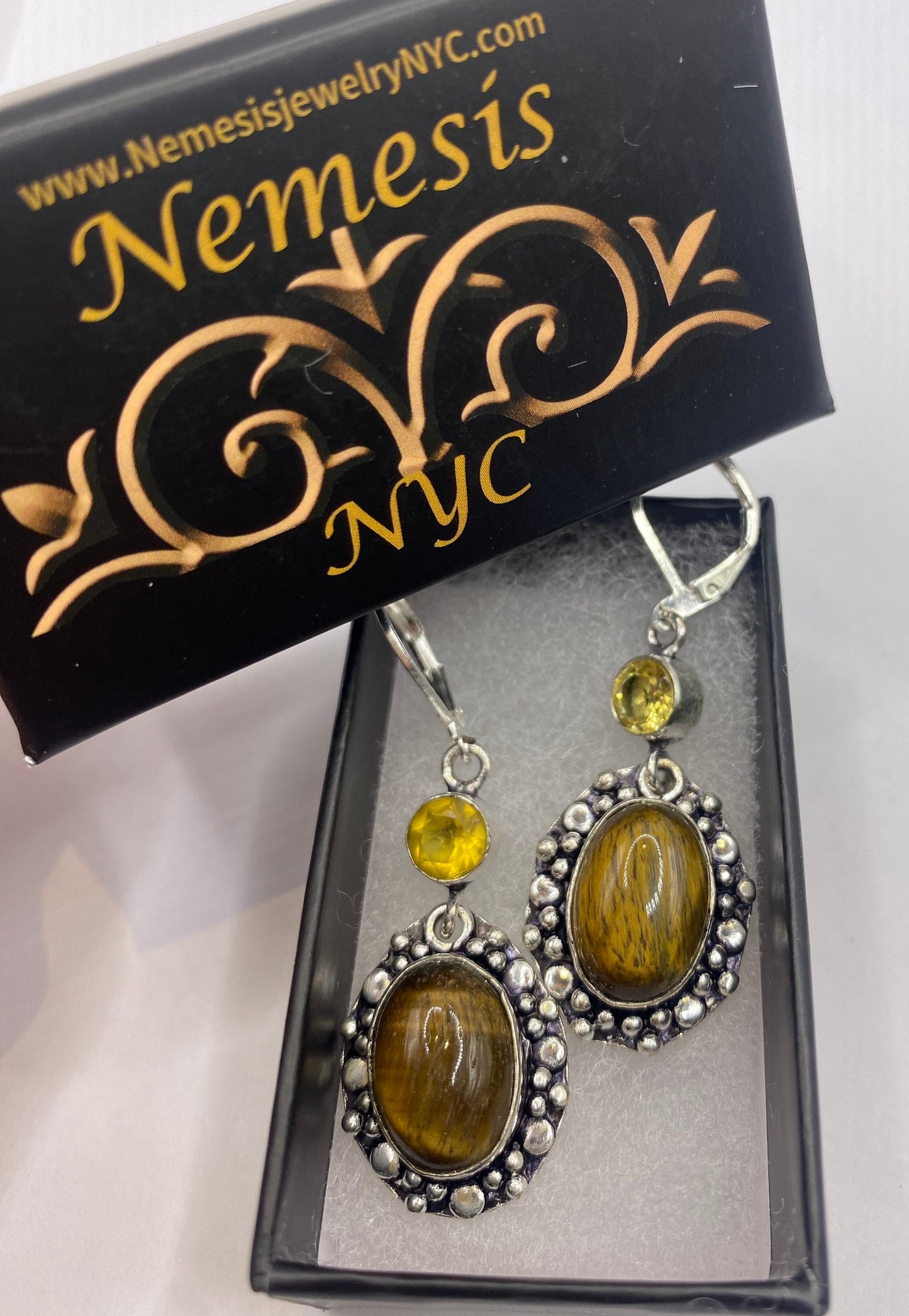 Vintage Tigers Eye Dangle Earrings 925 Sterling Silver Lever Backs