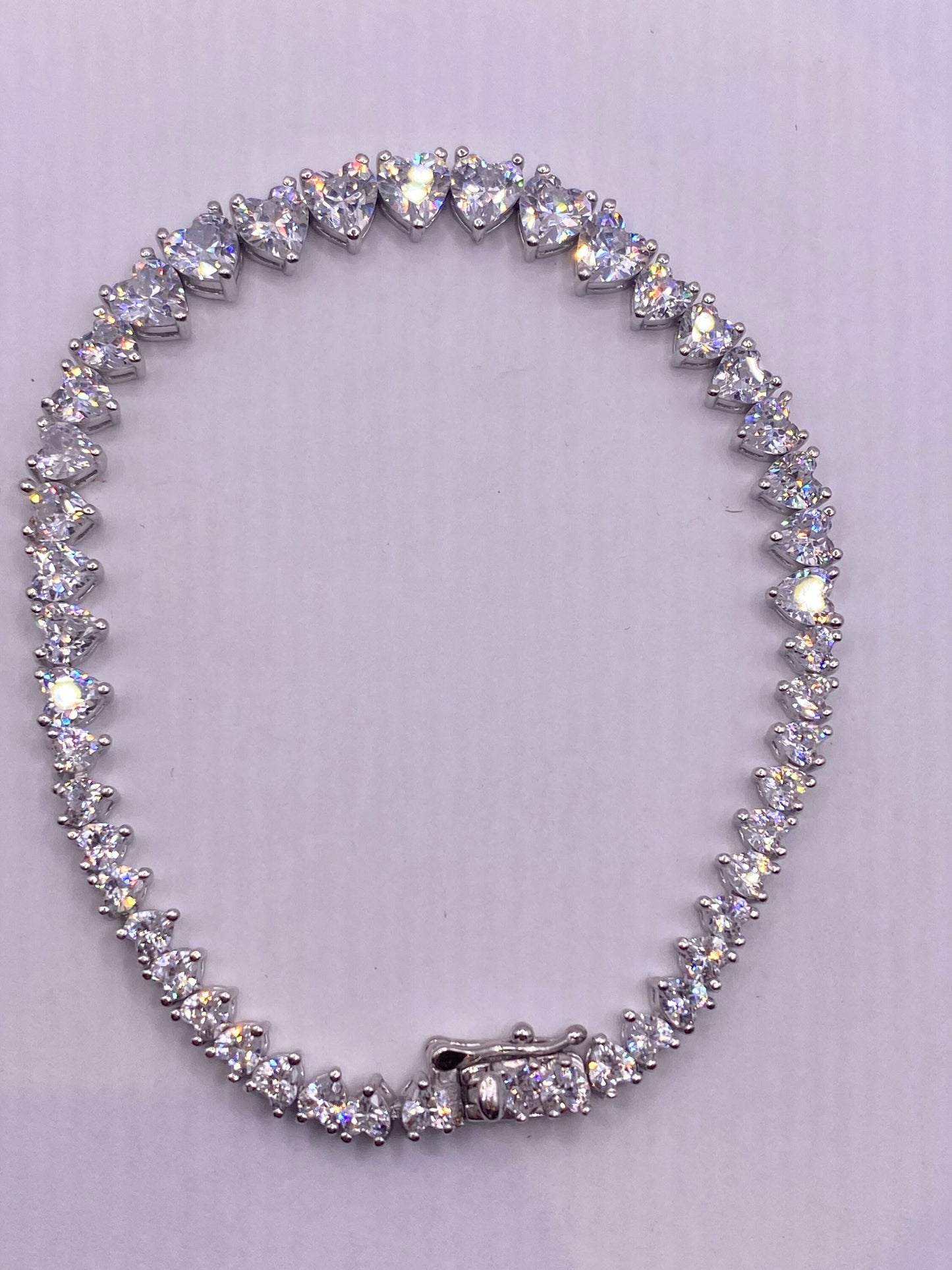 Vintage Cubic Zirconia Heart Bracelet Sterling Silver Tennis