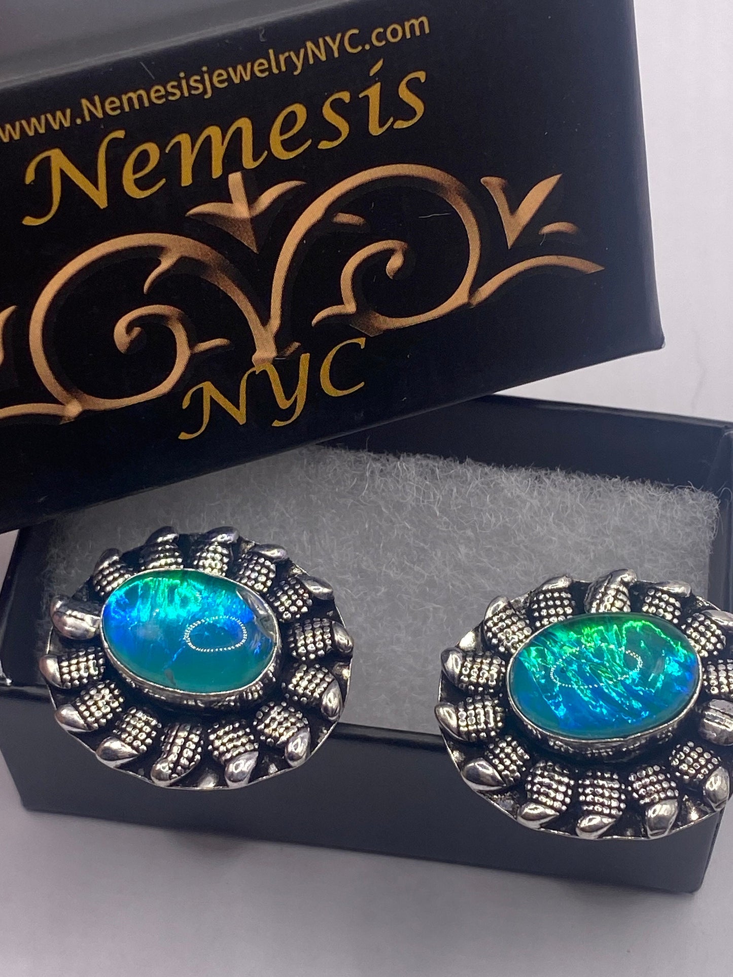 Vintage Green Butterfly Wing Glass Cuff Links