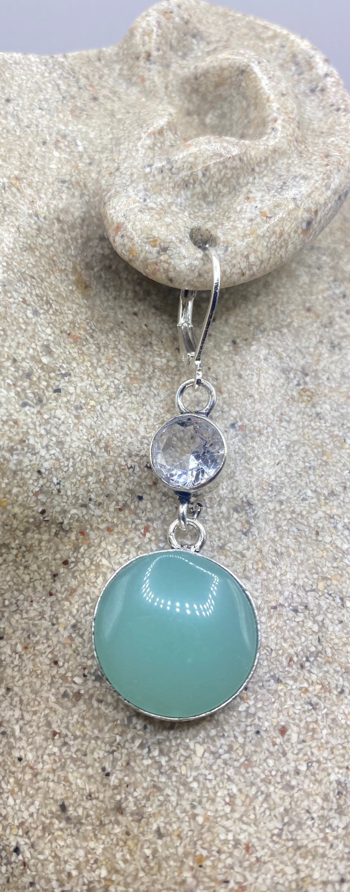Vintage Aqua Chalcedony Chandelier Earrings Silver Dangle