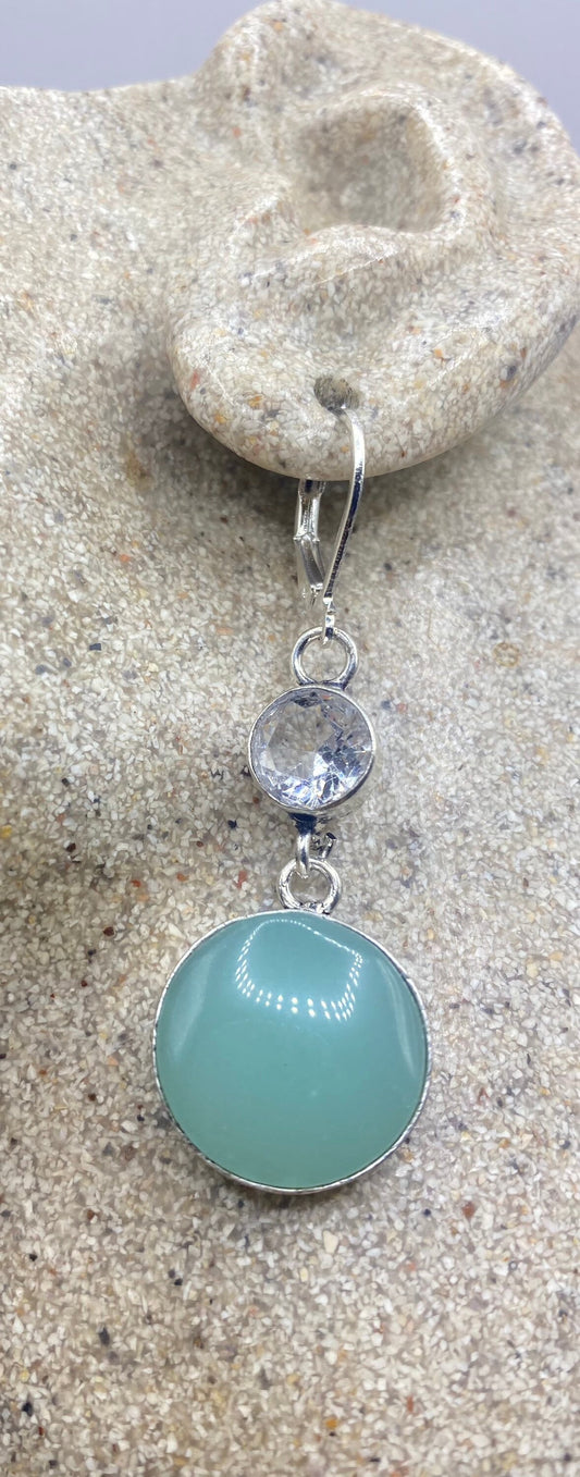 Vintage Aqua Chalcedony Chandelier Earrings Silver Dangle