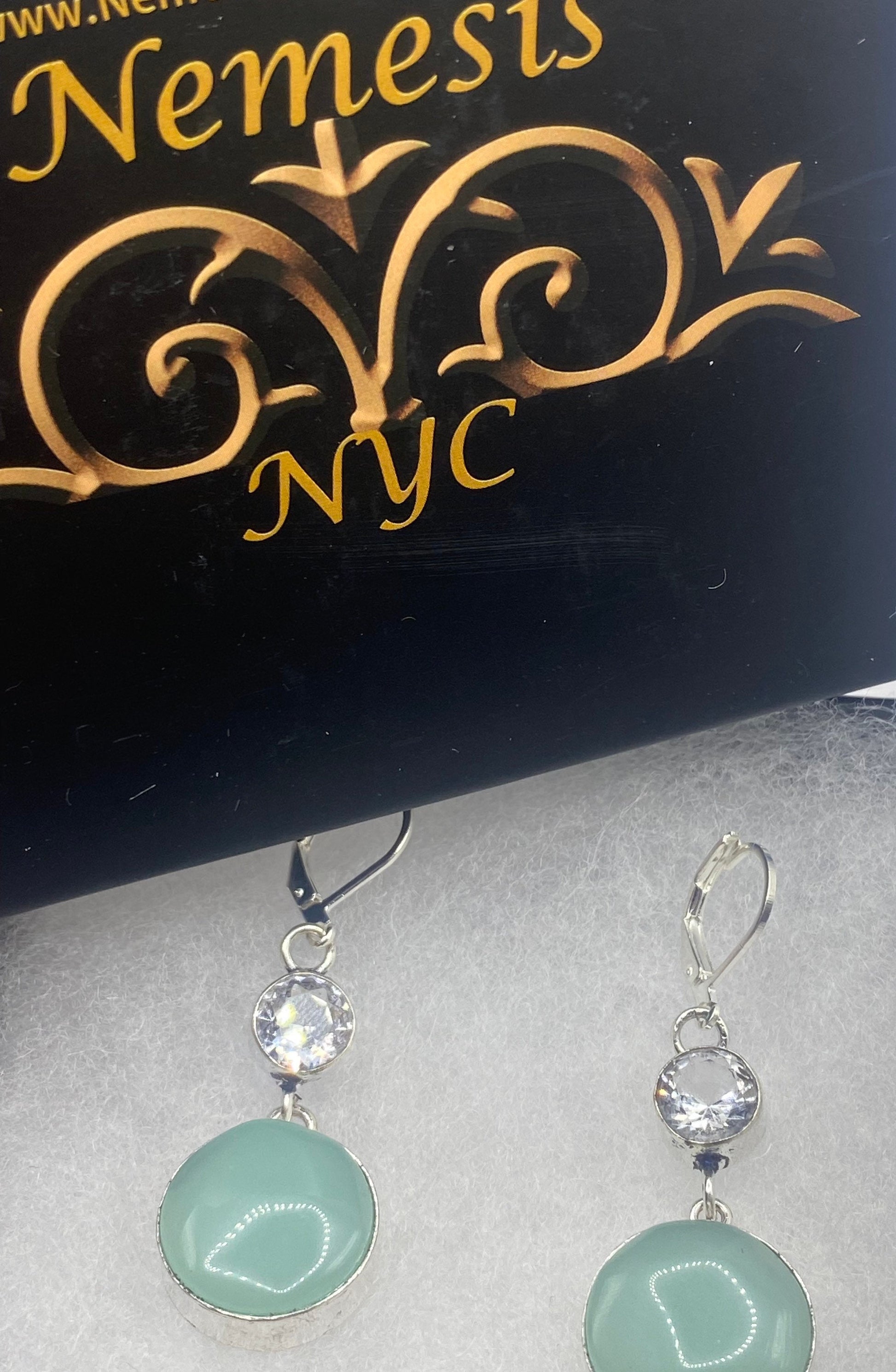 Vintage Aqua Chalcedony Chandelier Earrings Silver Dangle