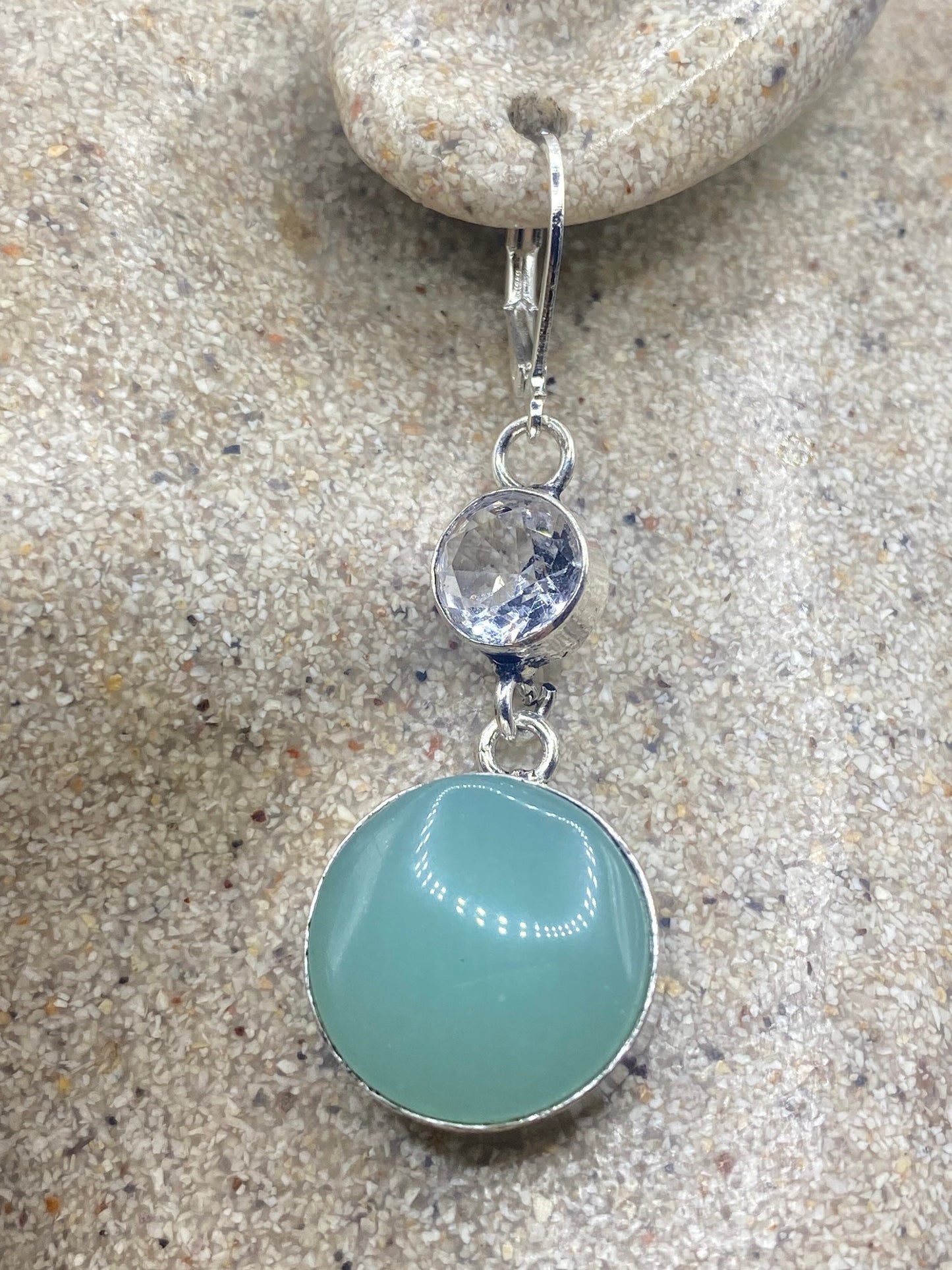 Vintage Aqua Chalcedony Chandelier Earrings Silver Dangle
