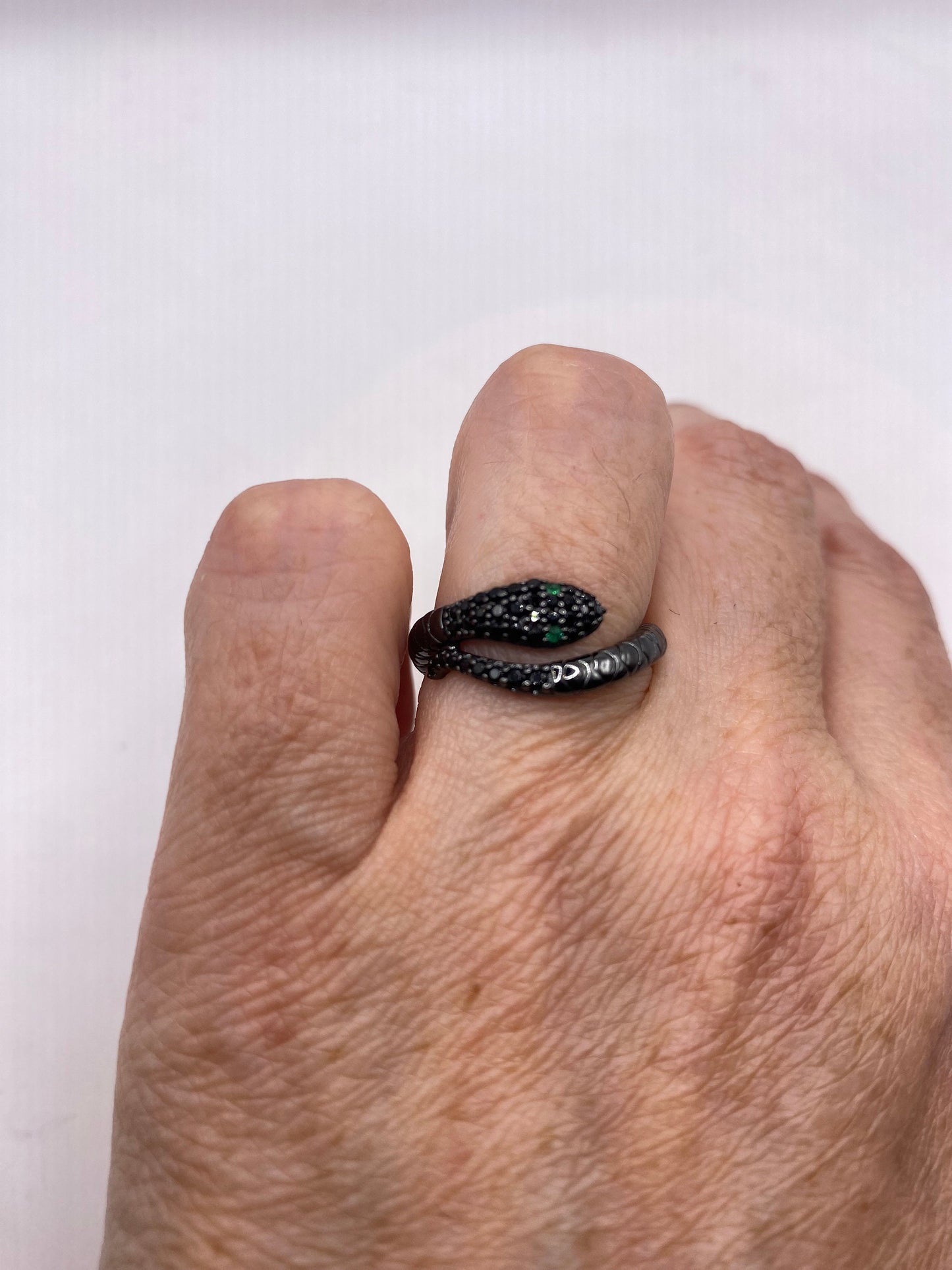 Vintage Sterling Silver Adjustable Crystal Snake Ring