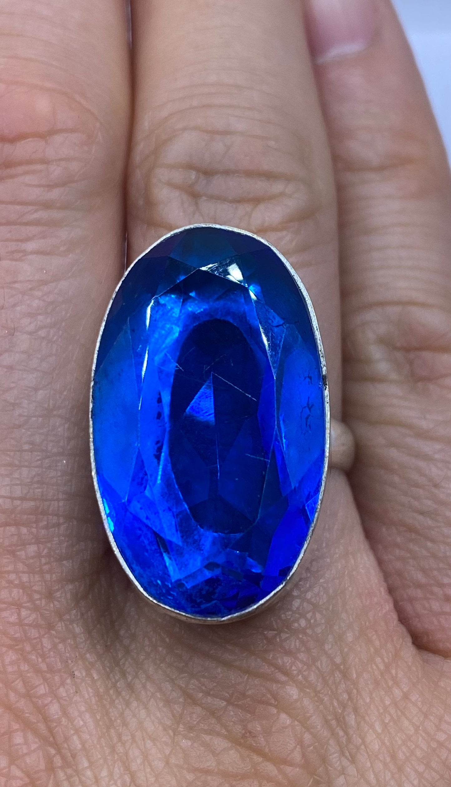 Vintage Deep Blue Volcanic Art Glass Ring