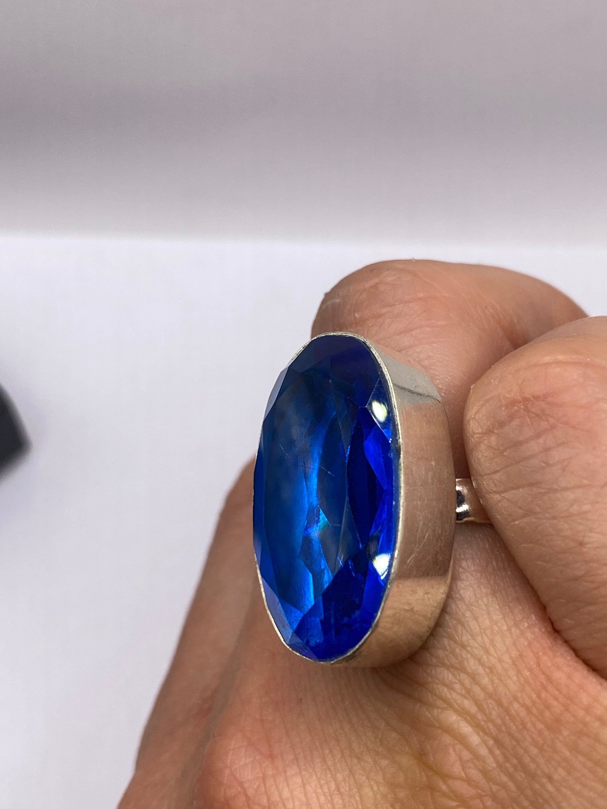 Vintage Deep Blue Volcanic Art Glass Ring