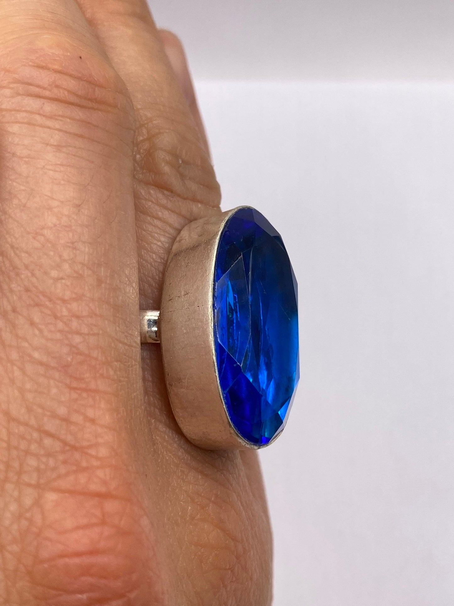 Vintage Deep Blue Volcanic Art Glass Ring