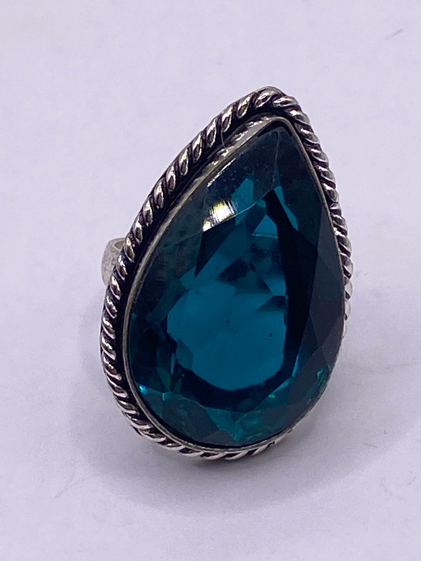 Vintage Aqua Blue Volcanic Art Glass Ring