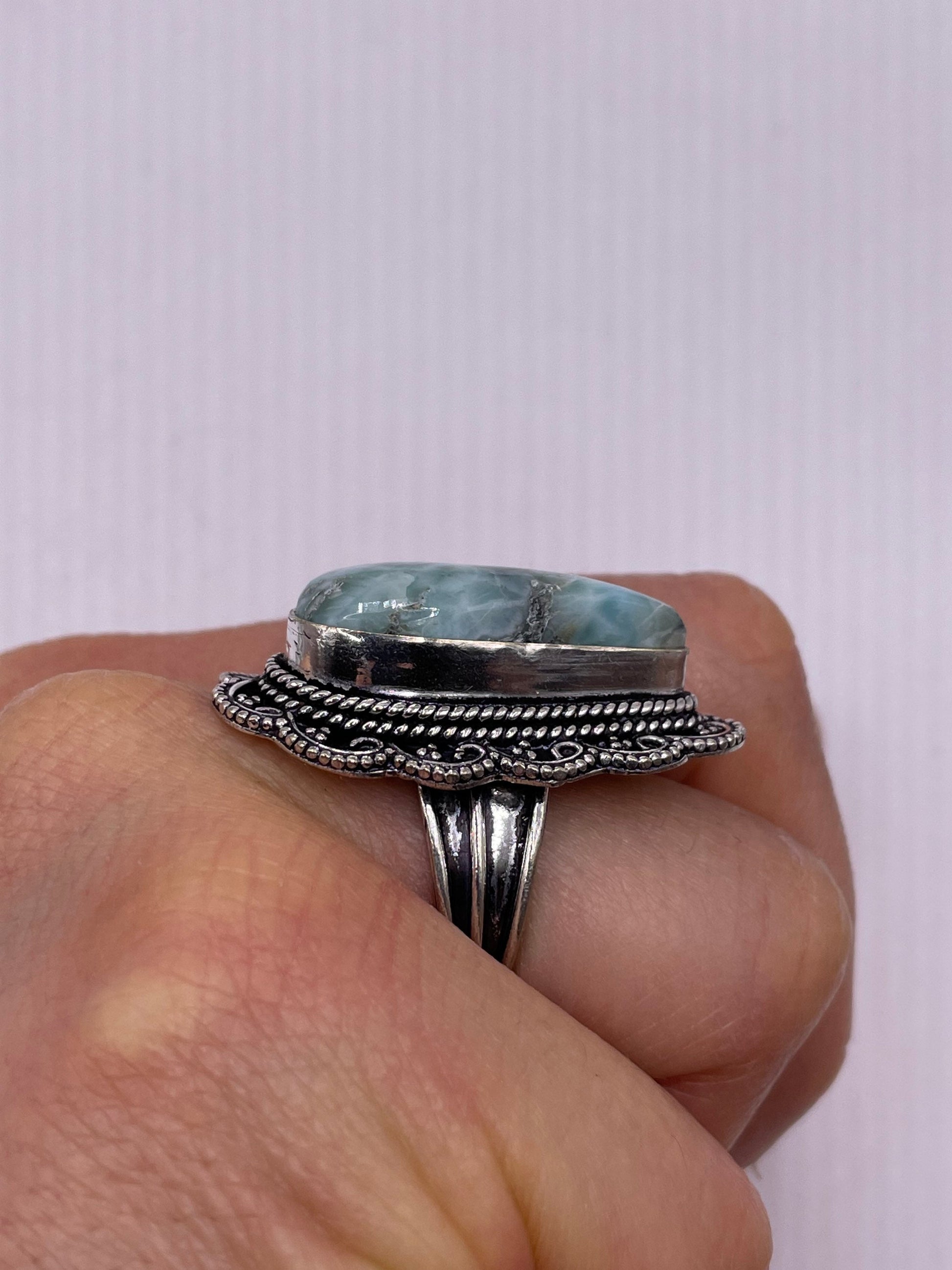 Vintage Blue Genuine Larimar Ring Size 8