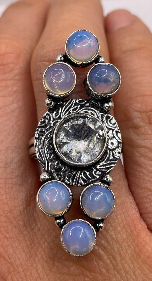 Vintage Blue White Opal Art Glass Ring Statement