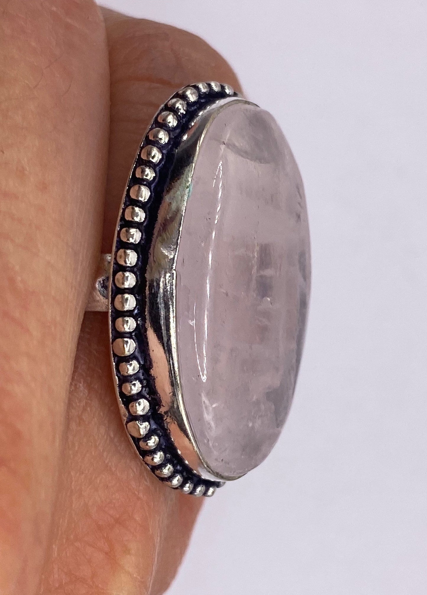 Vintage Rose Quartz Ring 925 Sterling Silver