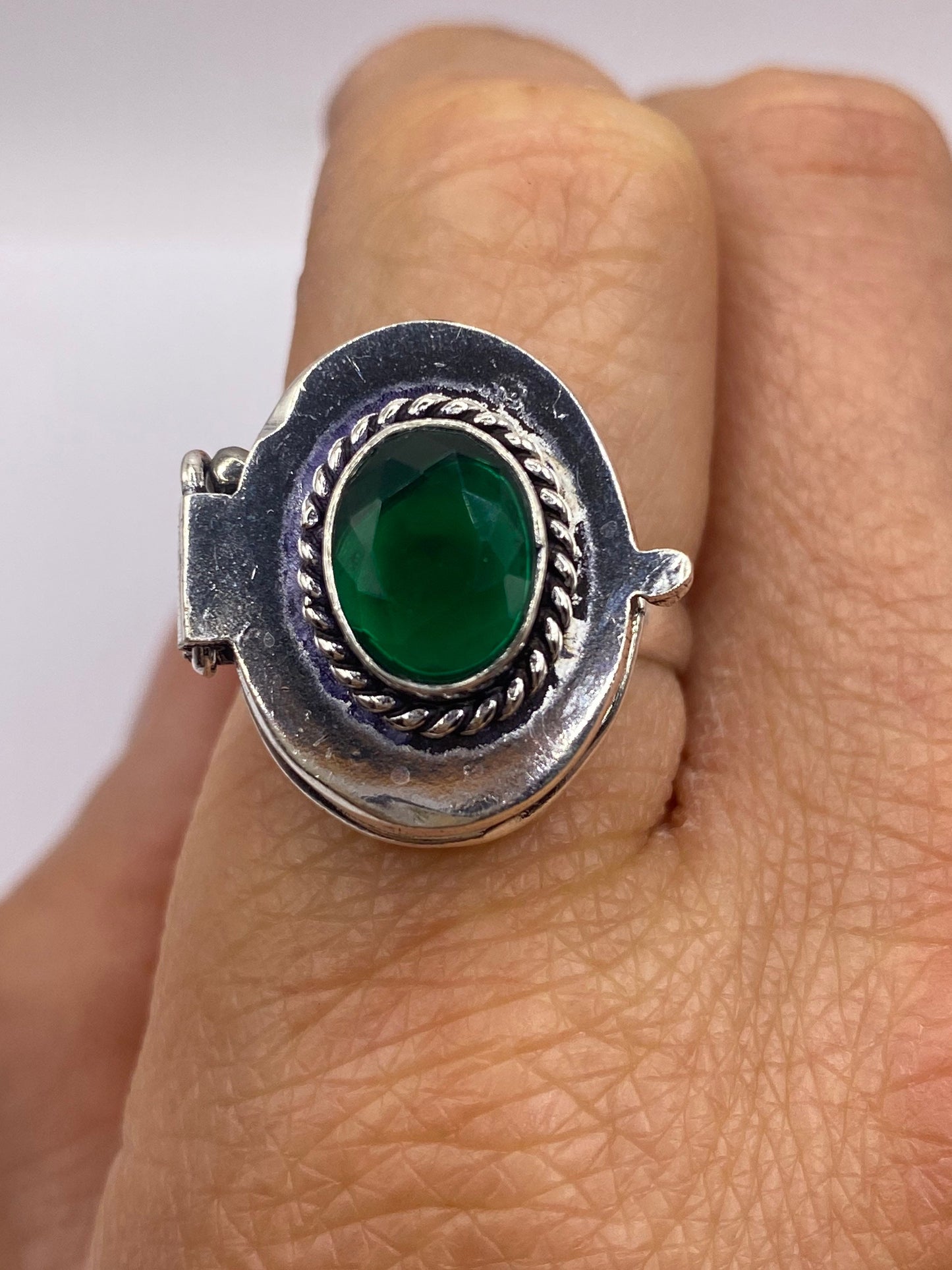Vintage White Bronze Poison Pillbox Ring