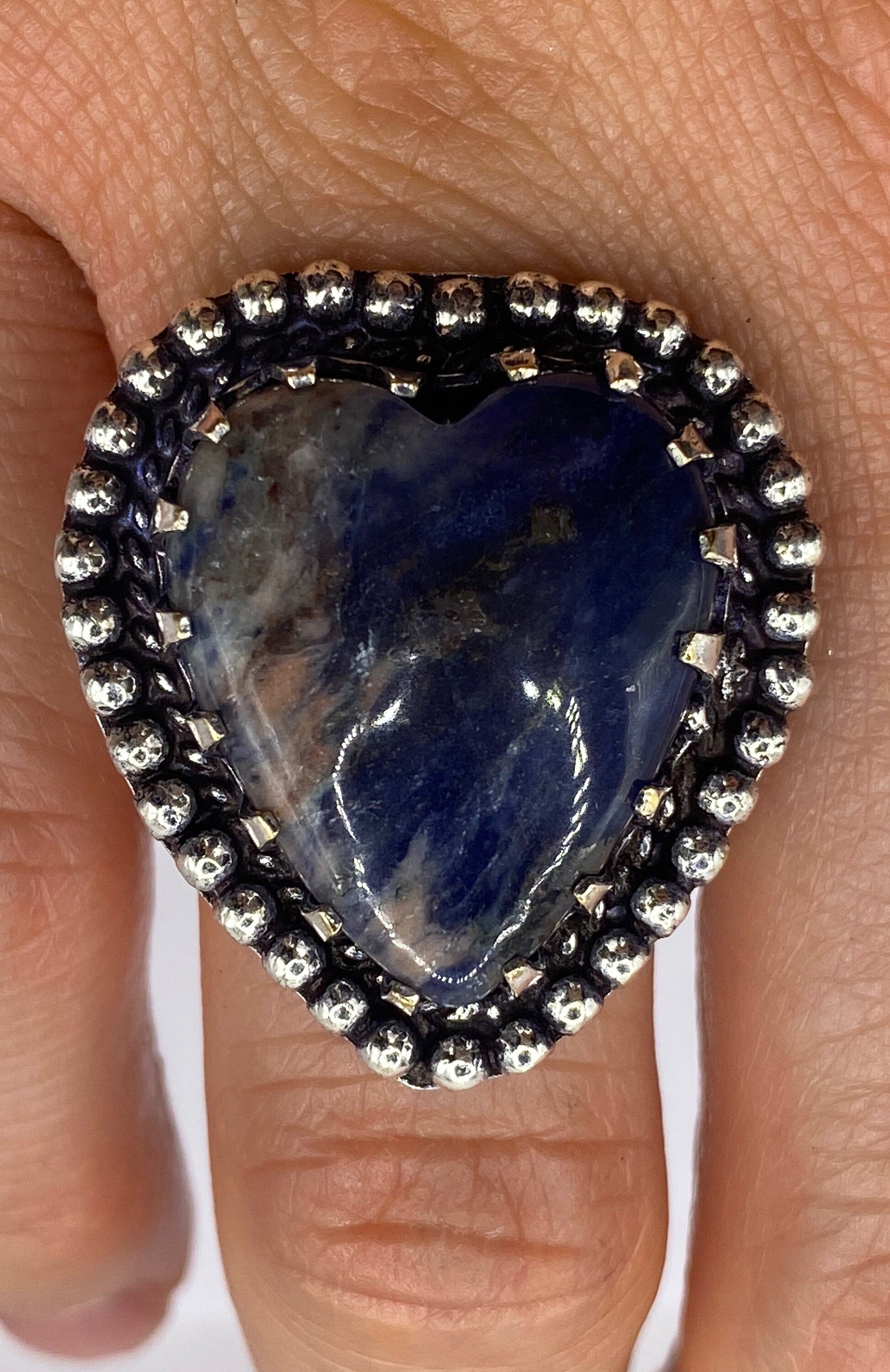 Vintage Blue Genuine Lapis Lazuli Heart Ring