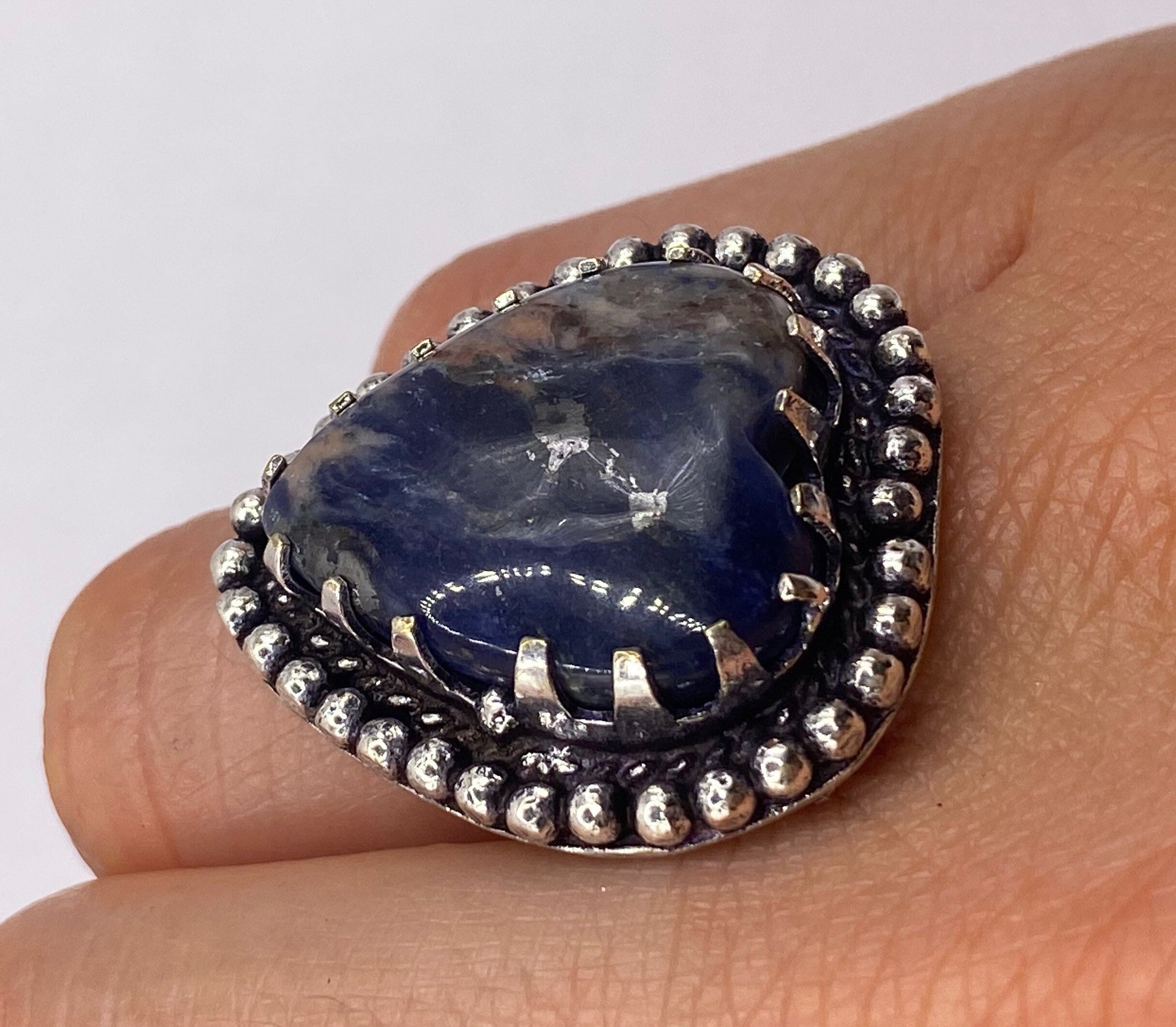 Vintage Blue Genuine Lapis Lazuli Heart Ring