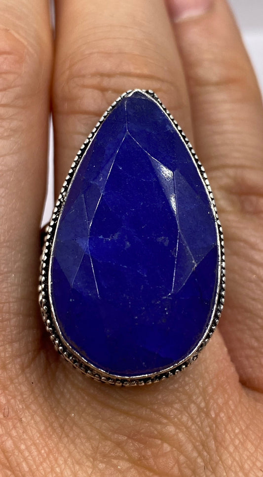 Vintage Blue Raw Sapphire Ring Boho Statement