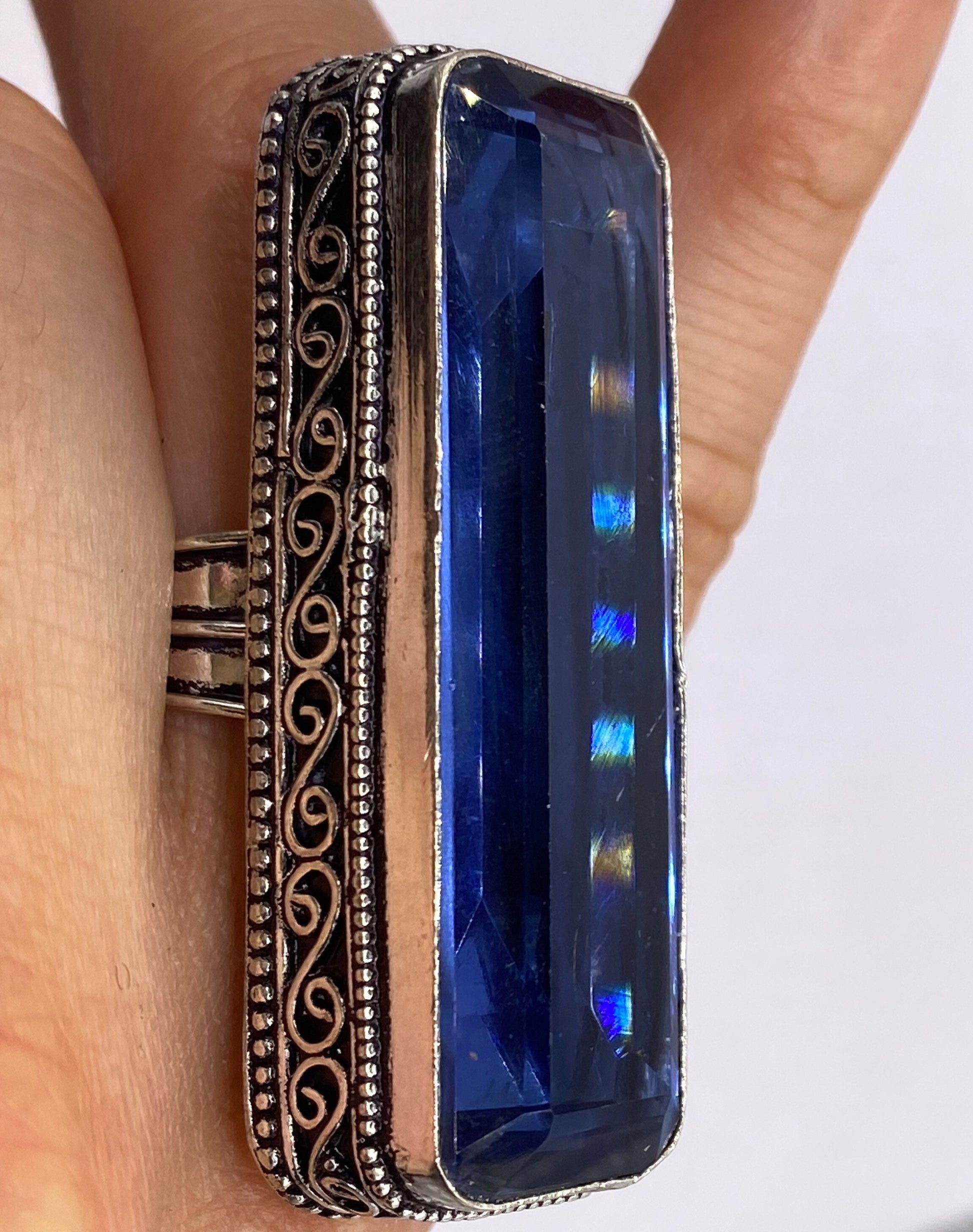 Vintage Deep Blue Volcanic Art Glass Ring