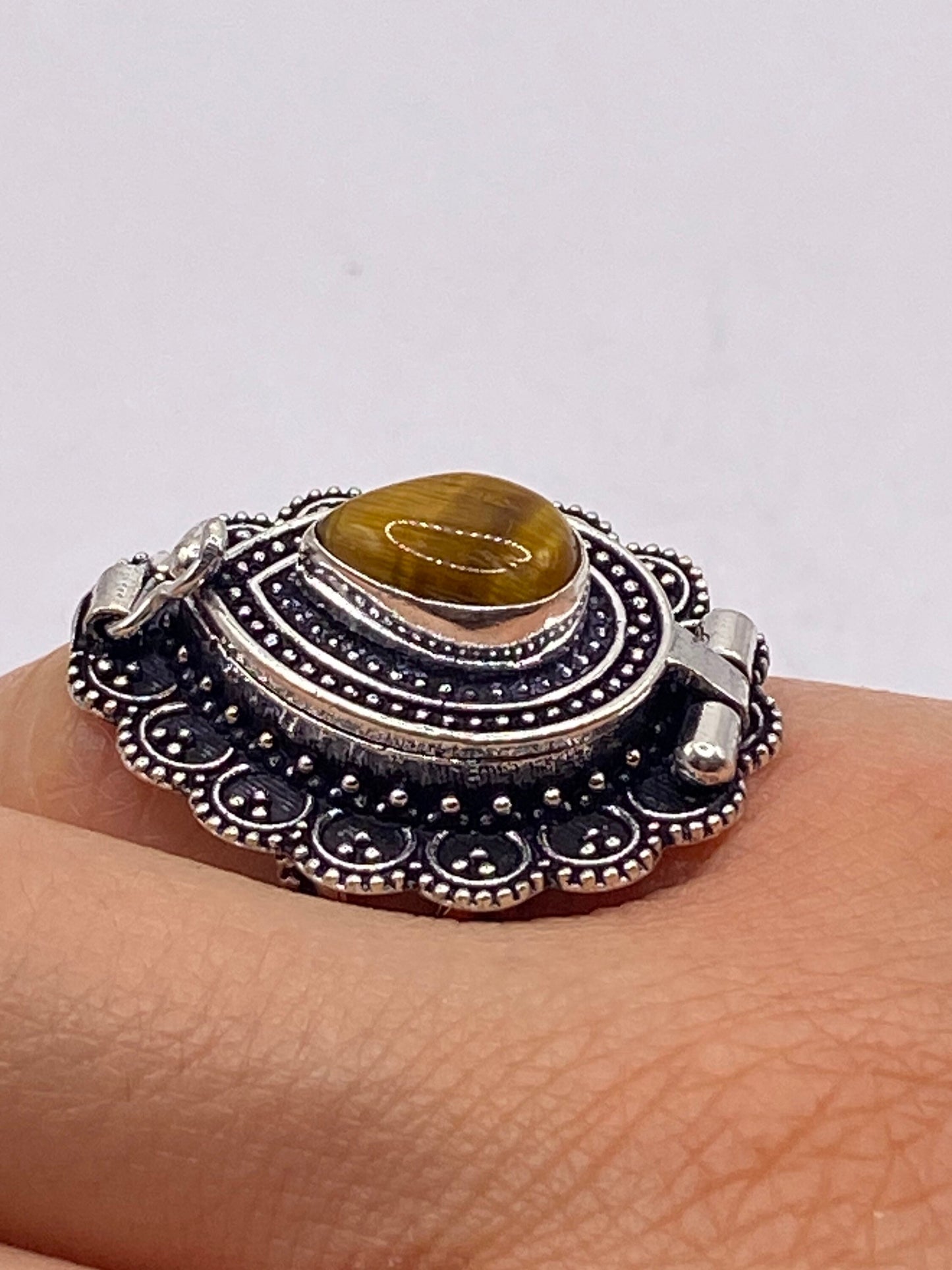 Vintage White Bronze Poison Pillbox Ring