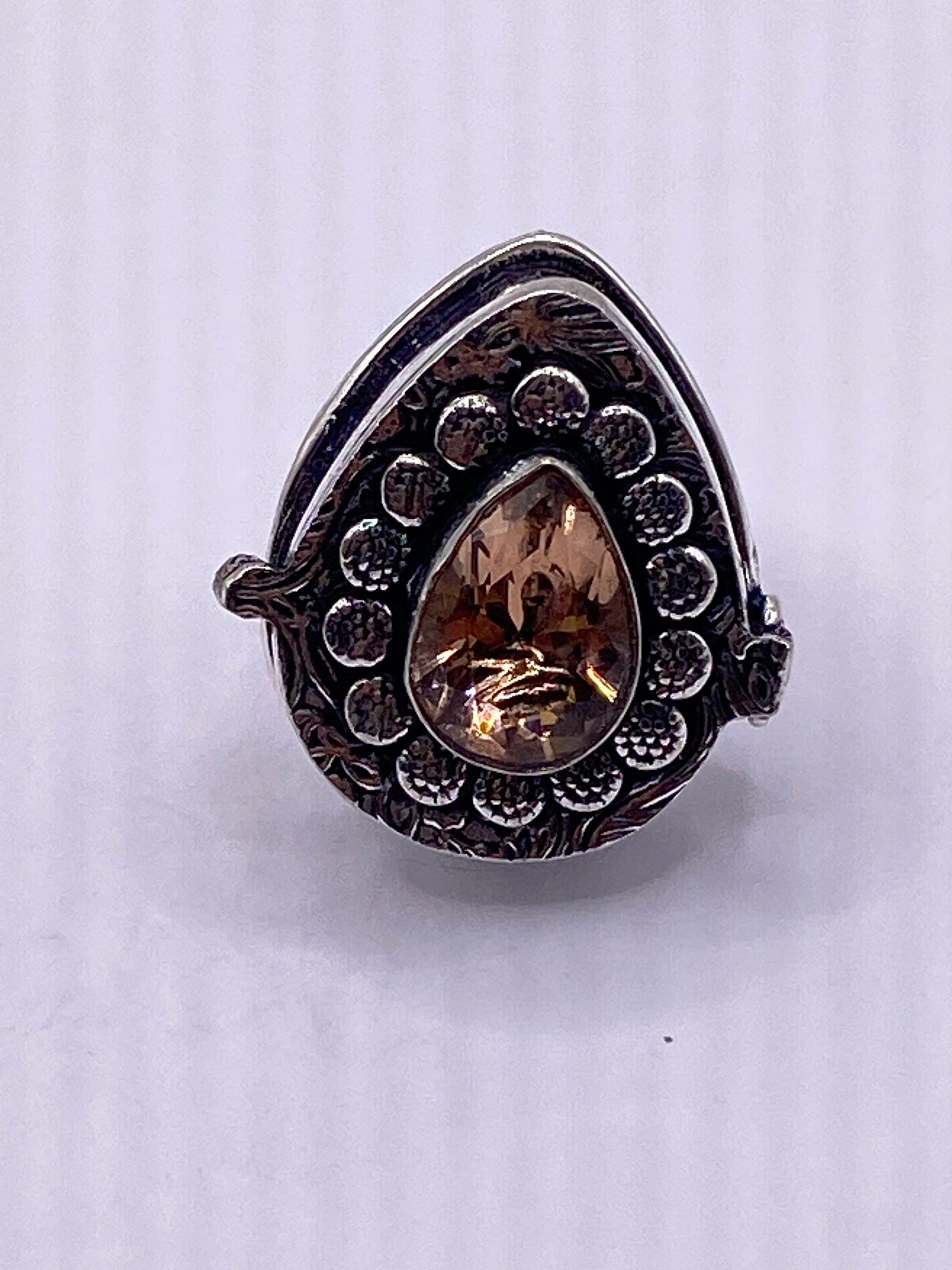 Vintage White Bronze Poison Pillbox Ring