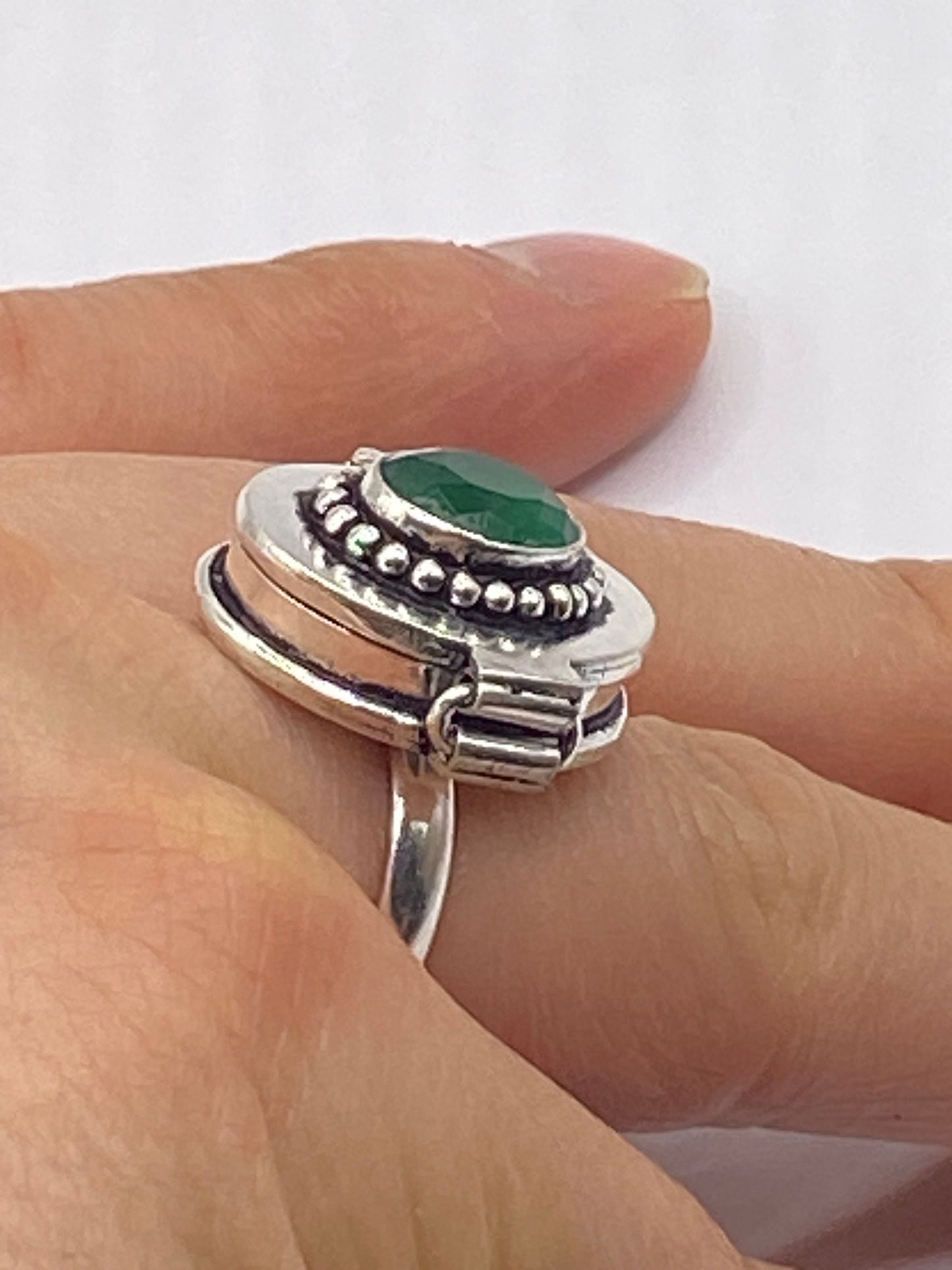 Vintage White Bronze Poison Pillbox Ring