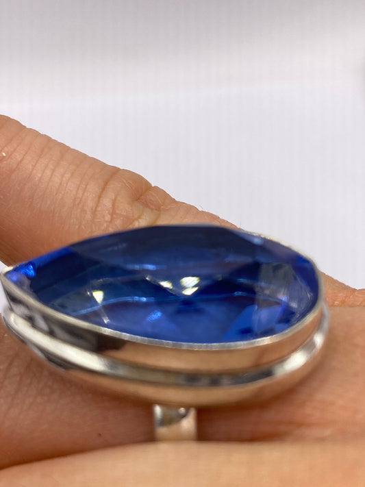 Vintage Deep Blue Volcanic Art Glass Ring