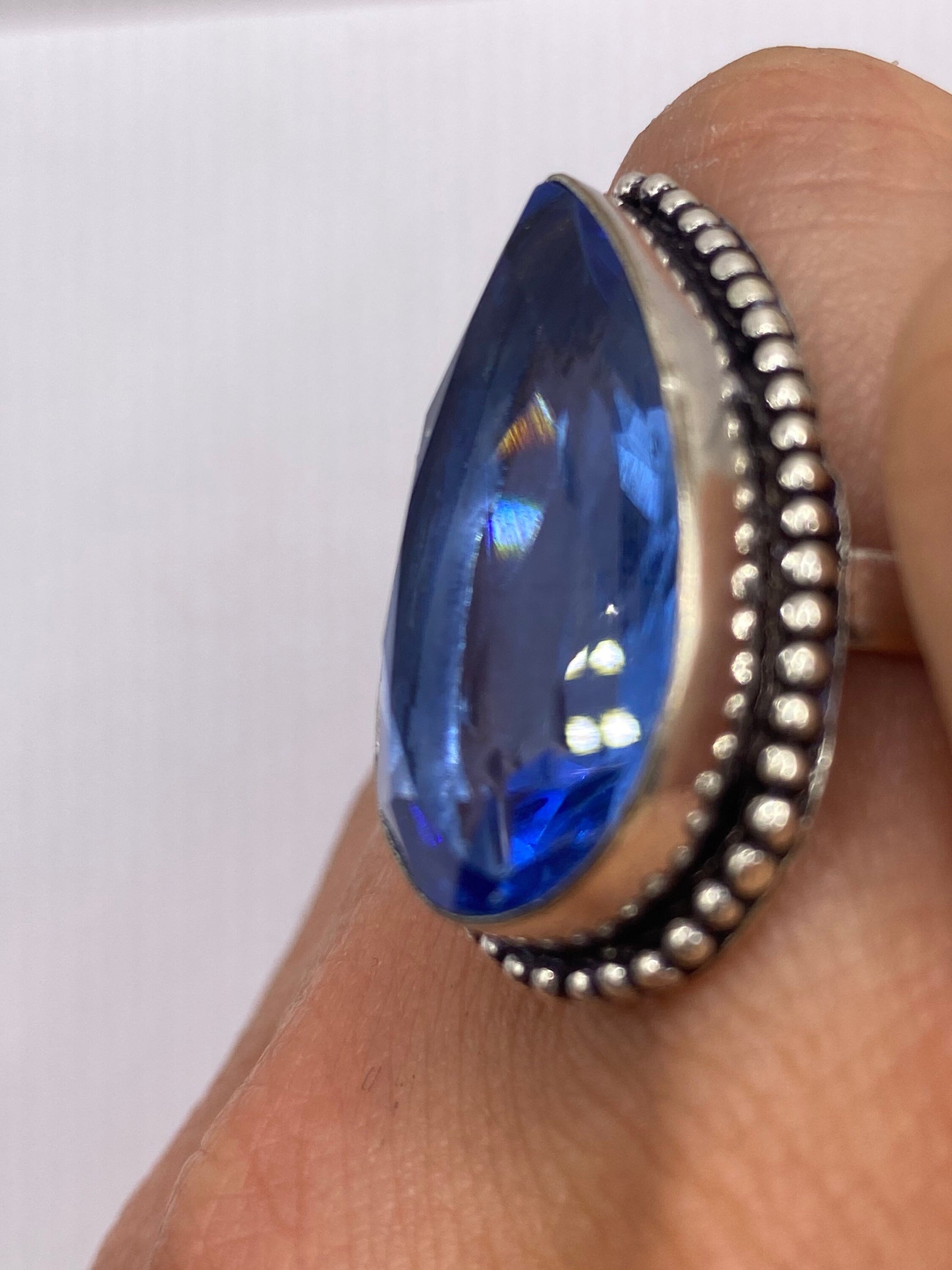 Vintage Deep Blue Volcanic Art Glass Ring